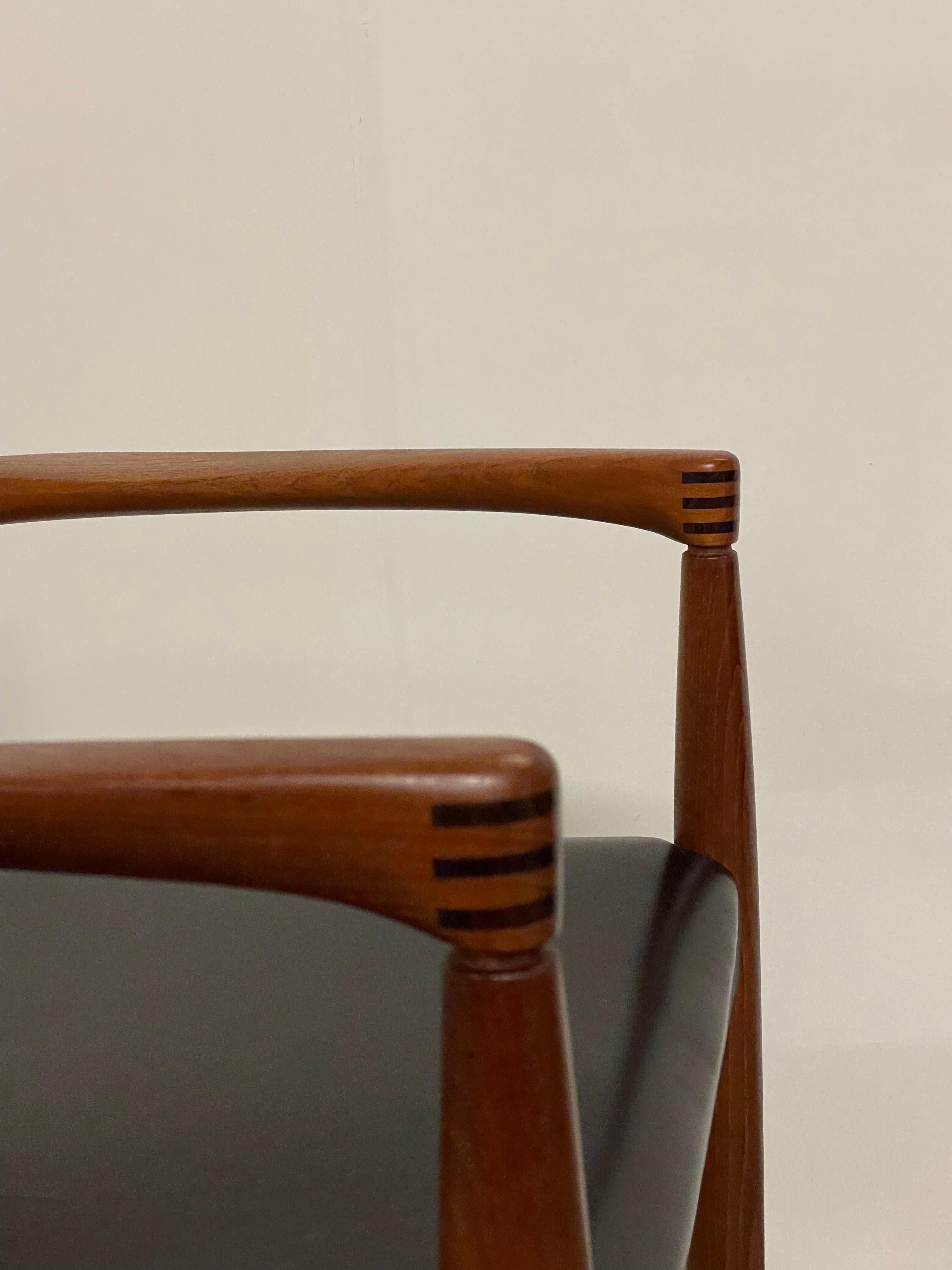 Leather H. W. Klein Teak Arm Chairs by Bramin For Sale