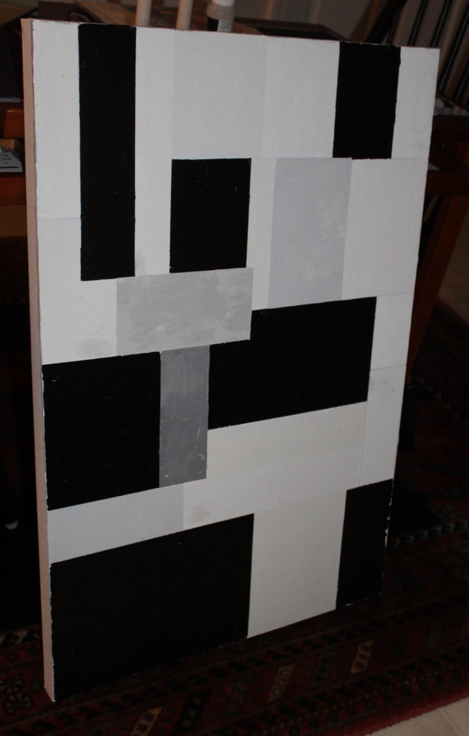Black and white geometric, part of a series (Tiles). :: Painting :: Abstract :: This piece comes with an official certificate of authenticity signed by the artist :: Ready to Hang: Yes :: Signed: Yes :: Signature Location: Top Edge :: Canvas ::
