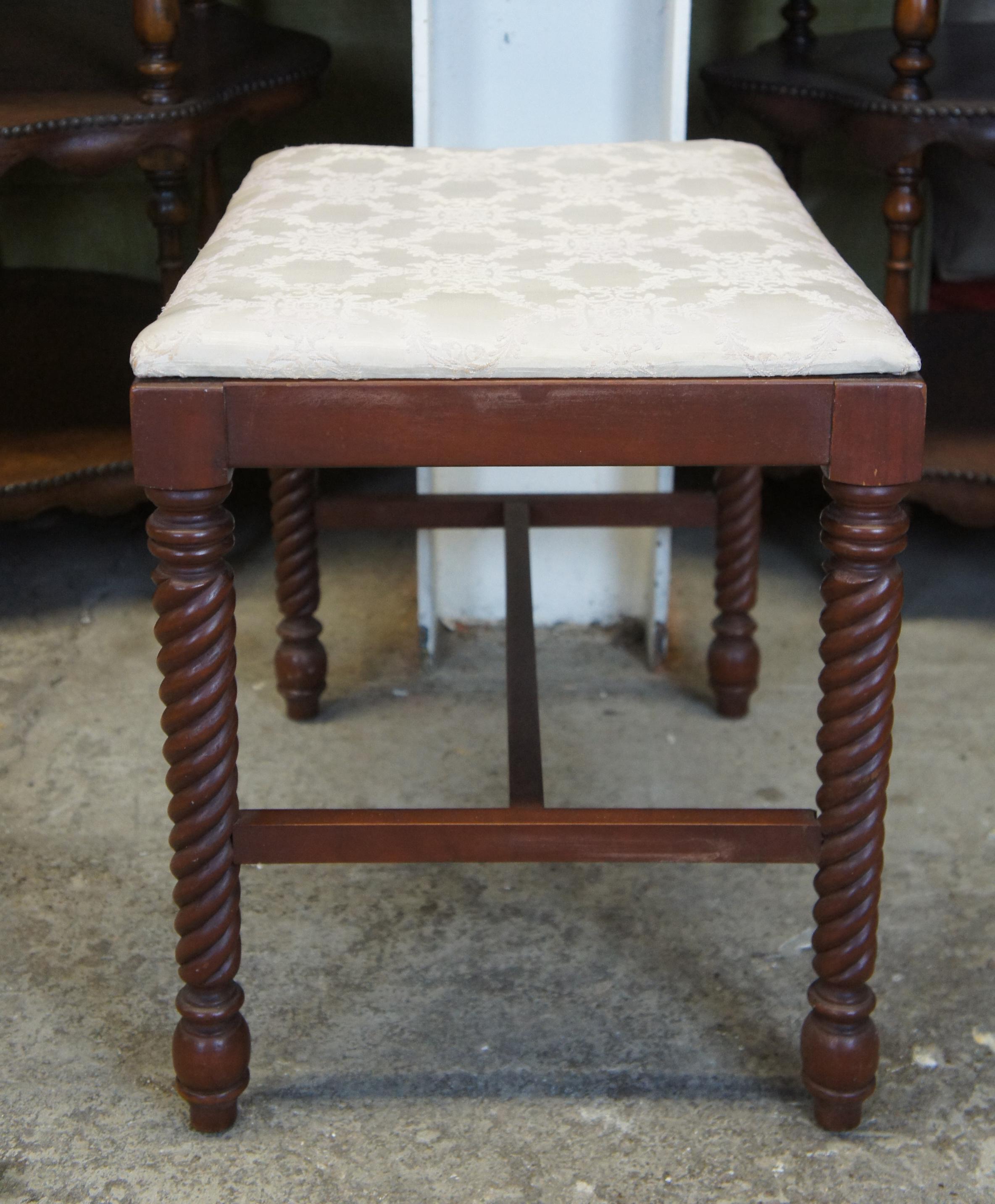 H. Willett Cherry Barley Twist Bench Seat Piano Stool Footstool Ottoman 7906 In Good Condition In Dayton, OH