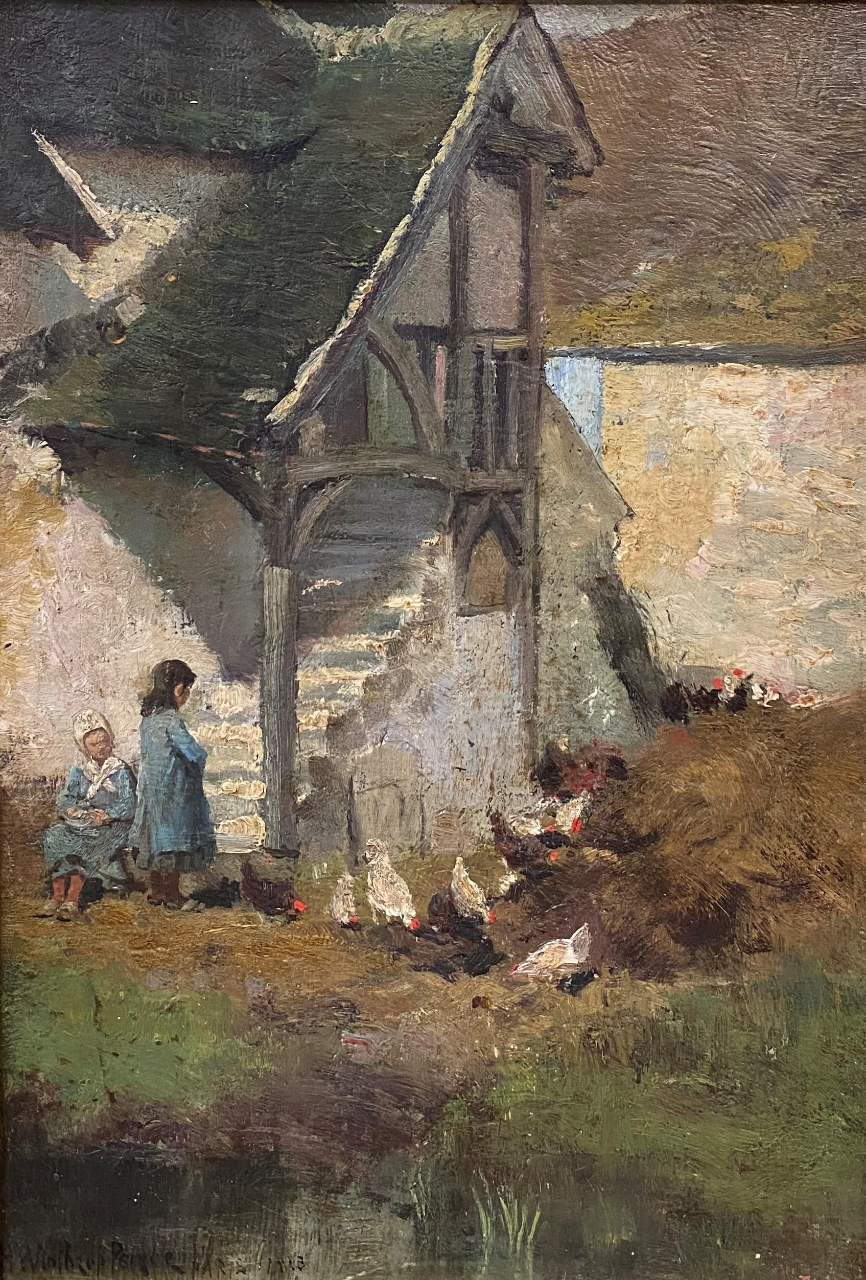 Donne che danno da mangiare ai polli - Painting di H. Winthrop Pierce