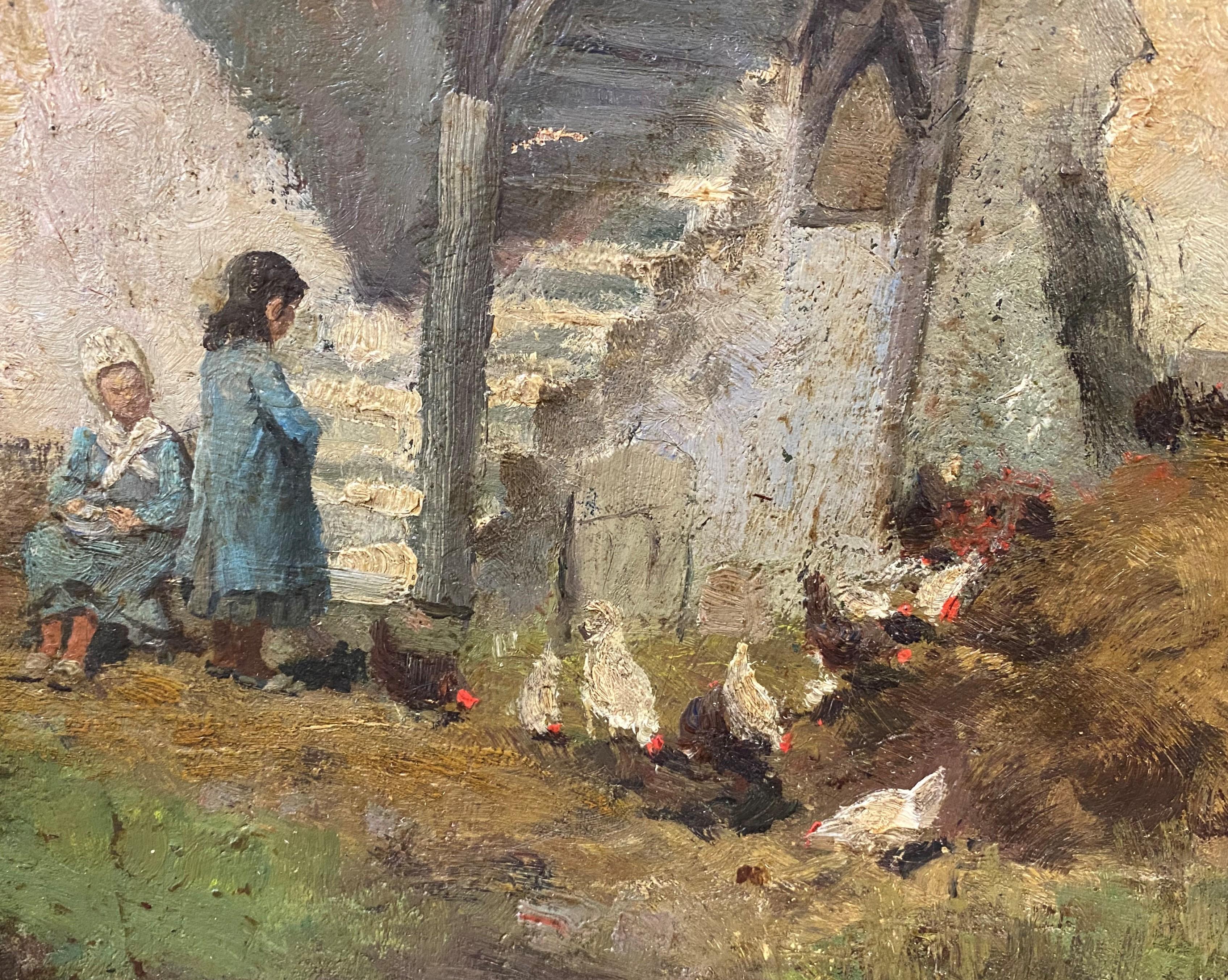 Donne che danno da mangiare ai polli - Painting Impressionismo americano di H. Winthrop Pierce