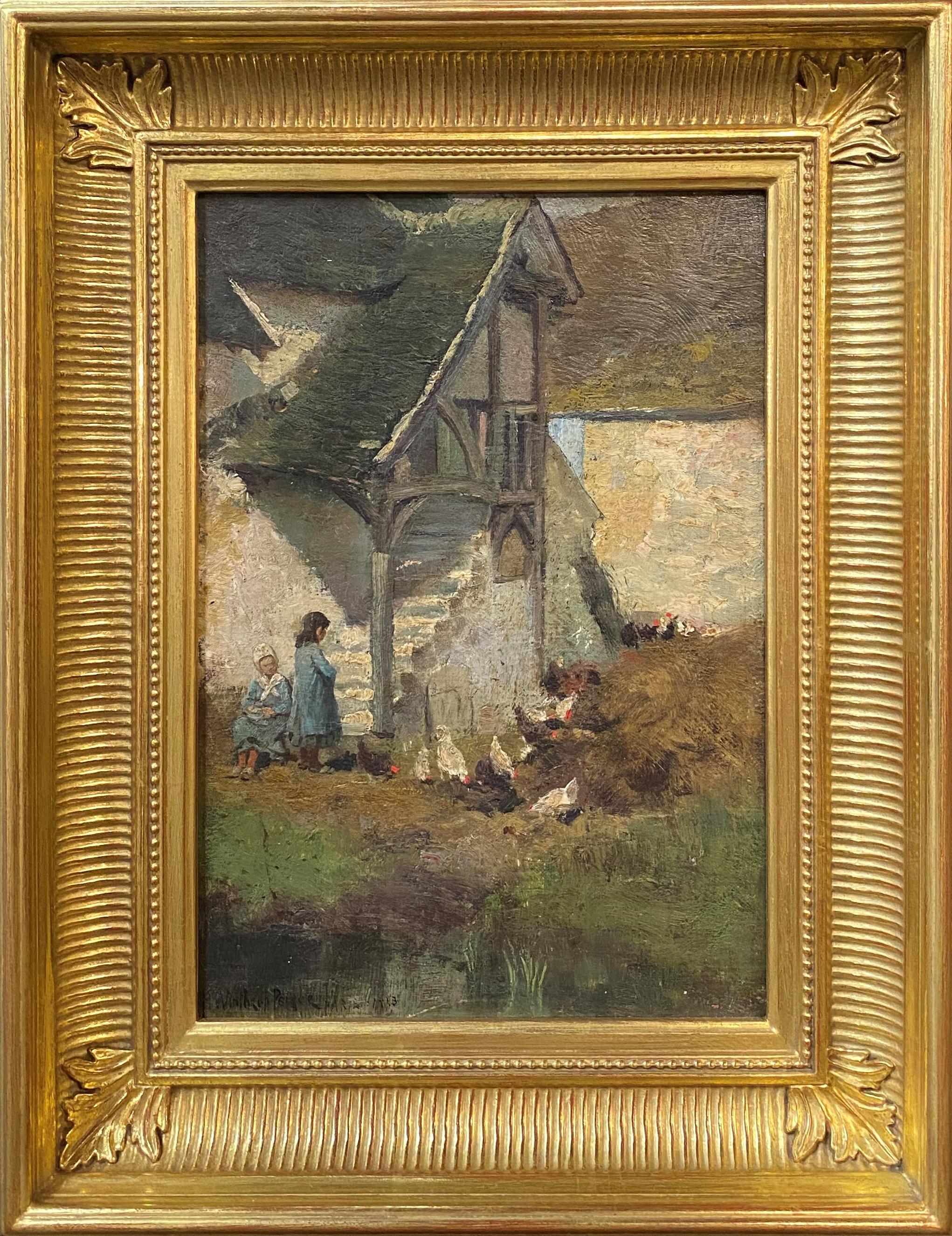 Animal Painting di H. Winthrop Pierce - Donne che danno da mangiare ai polli