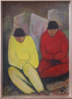 Escena modernista china de dos figuras masculinas', de H. Xumo, Pintura al óleo