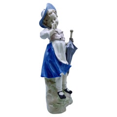 H.48cm ca. 1950s GDR Porcelain Figurine "Girl with Umbrella"