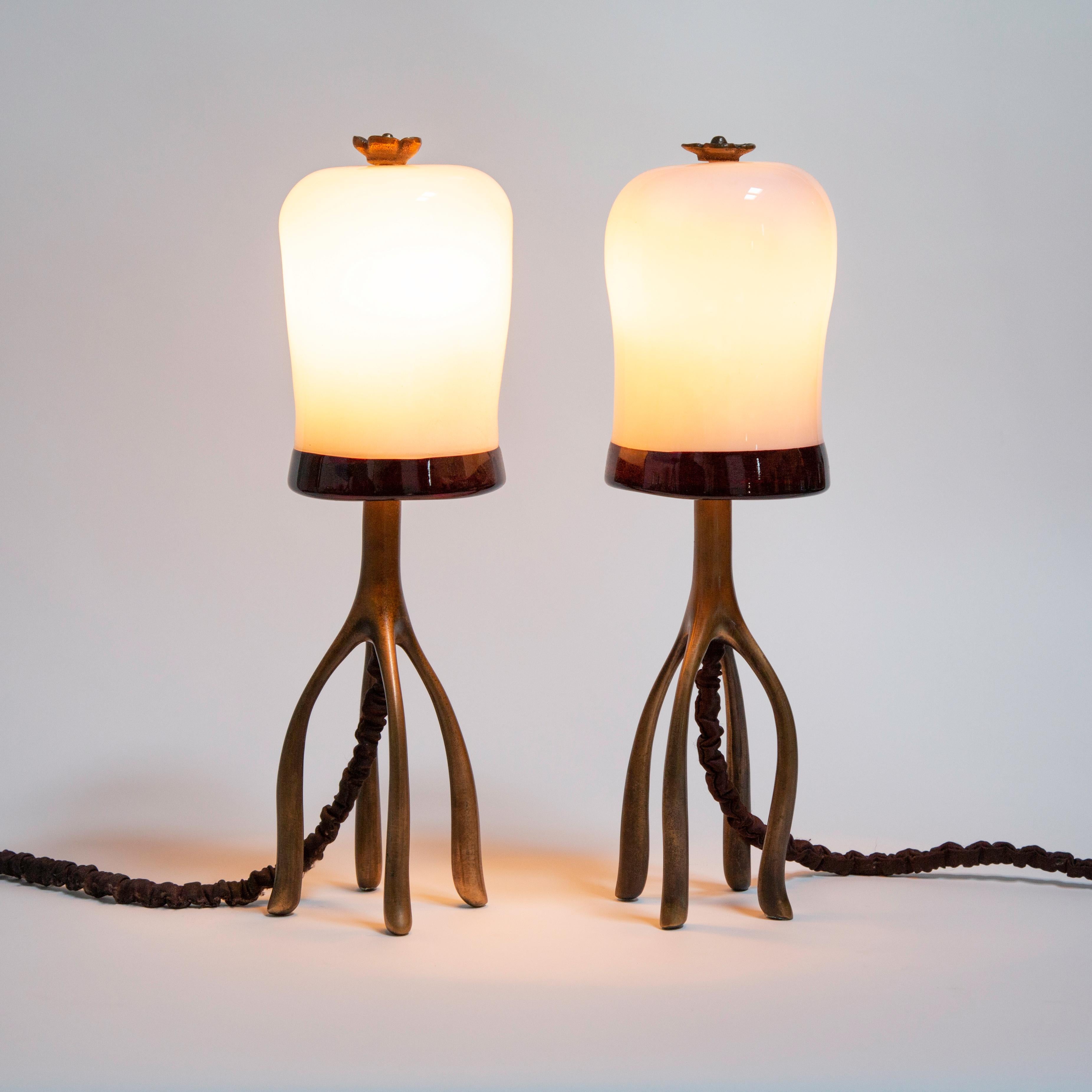 H57 Boudoir Table Lamp, Cast Bronze and Blown Glass, Jordan Mozer, USA, 2007 For Sale 6