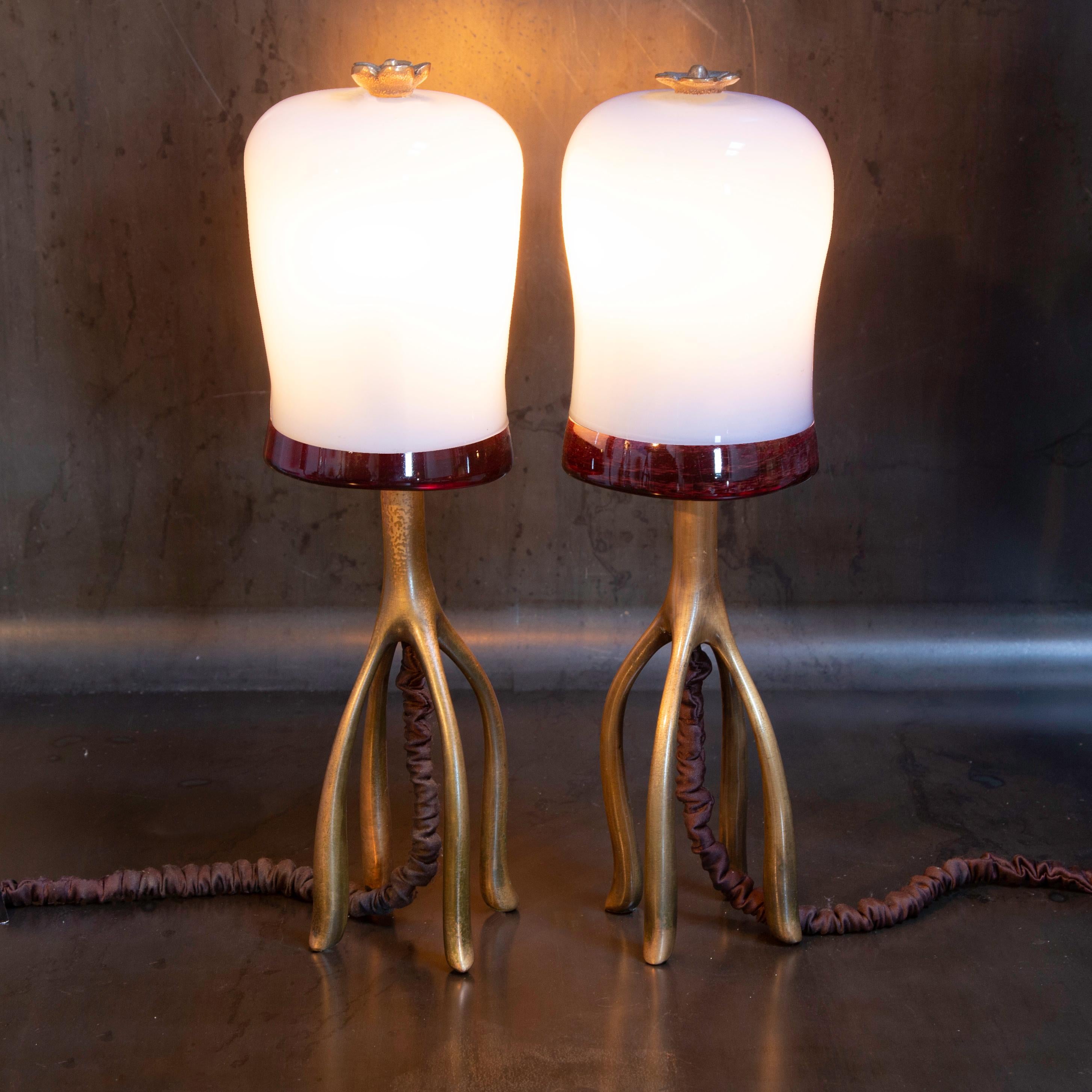 H57 Boudoir Table Lamp Cast Bronze and Blown Glass, Jordan Mozer, USA 2007 In New Condition For Sale In Chicago, IL