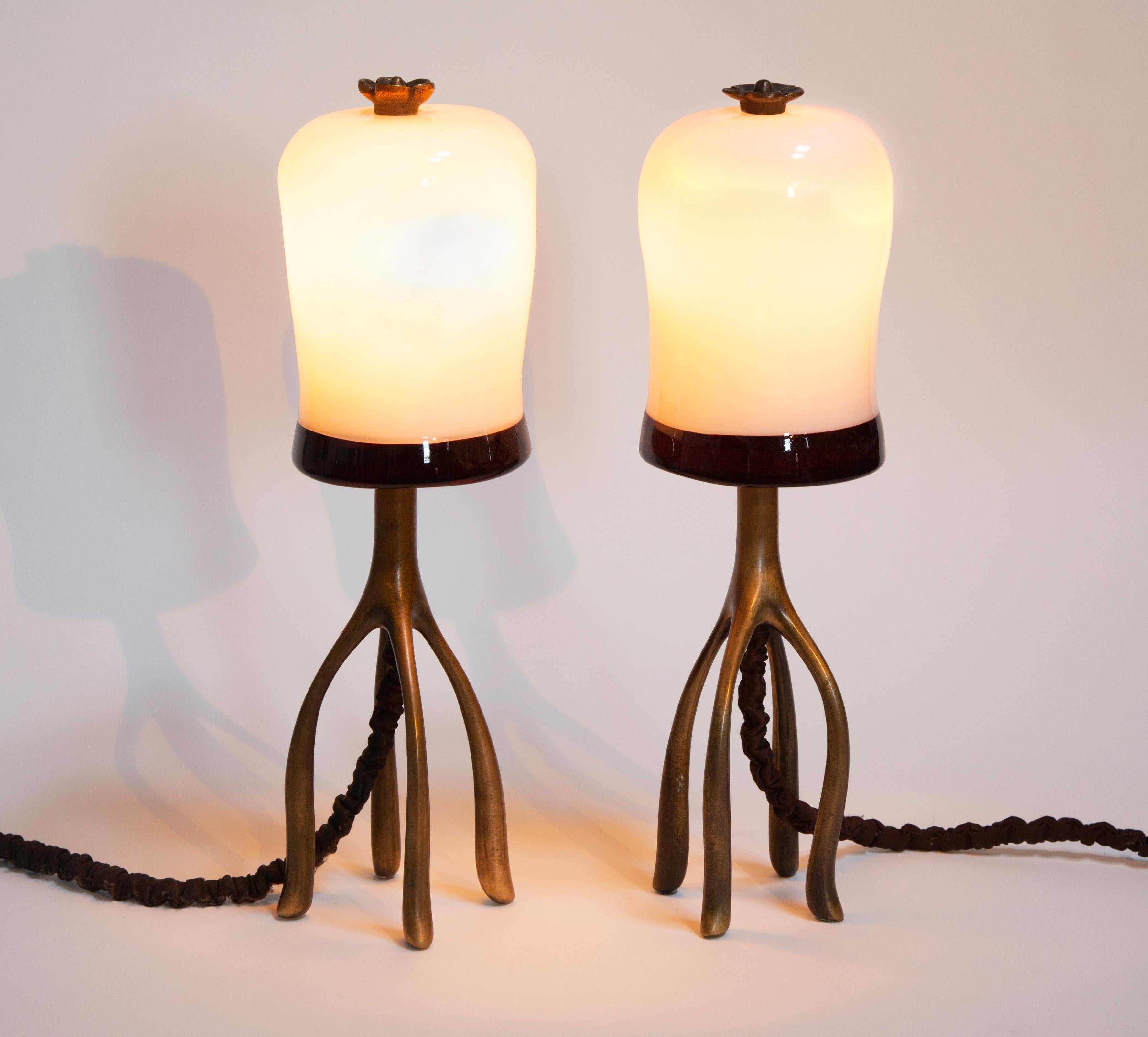 Contemporary H57 Boudoir Table Lamp, Cast Bronze and Blown Glass, Jordan Mozer, USA, 2007 For Sale
