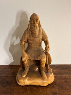 H.63cm Hand-crafted Viking Sculpture, Norway, Wood Carving Folk Art