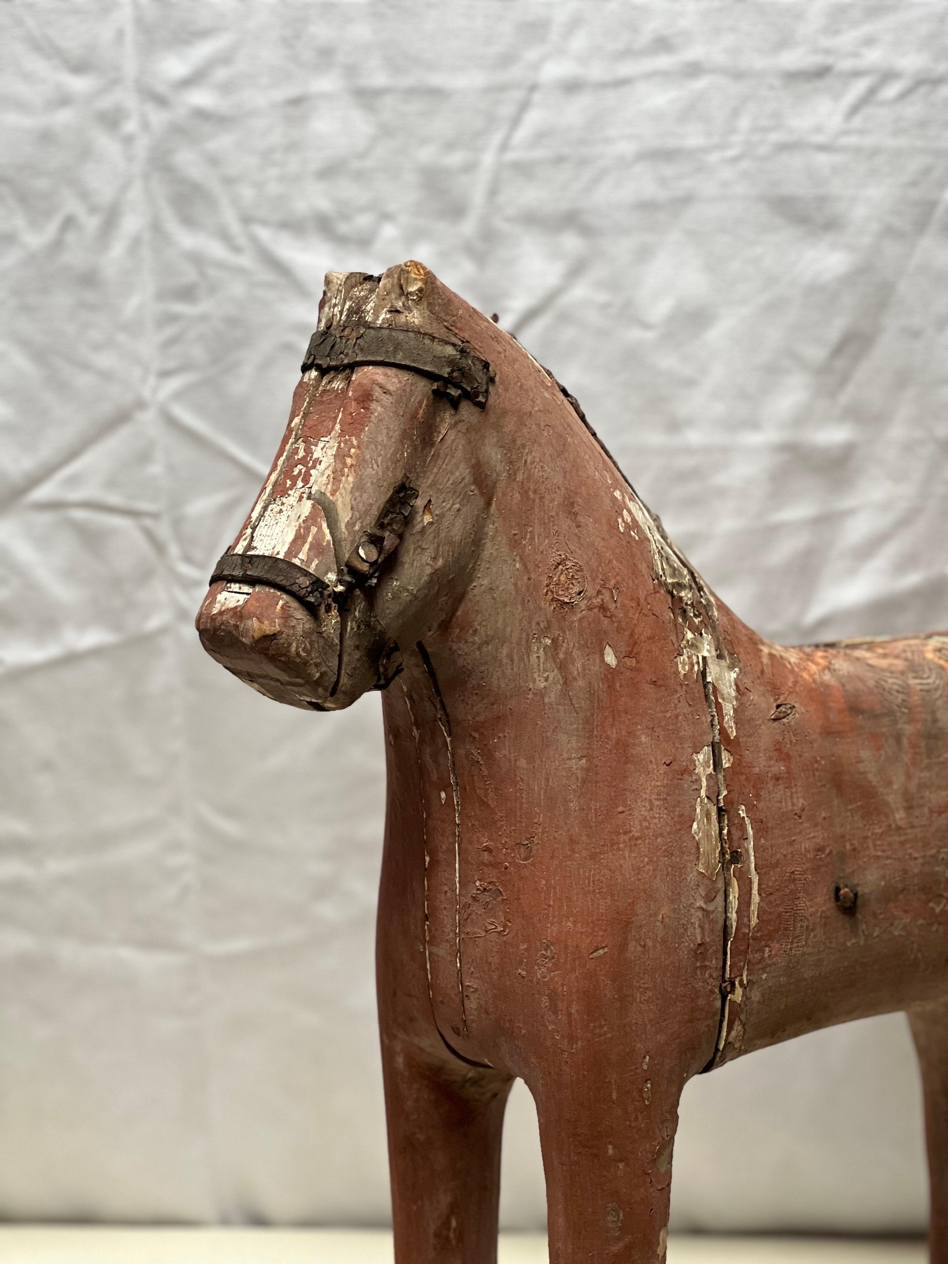 Folk Art H67cm Swedish Horse, handmade folk craft circa 1800, highly decorative element  For Sale