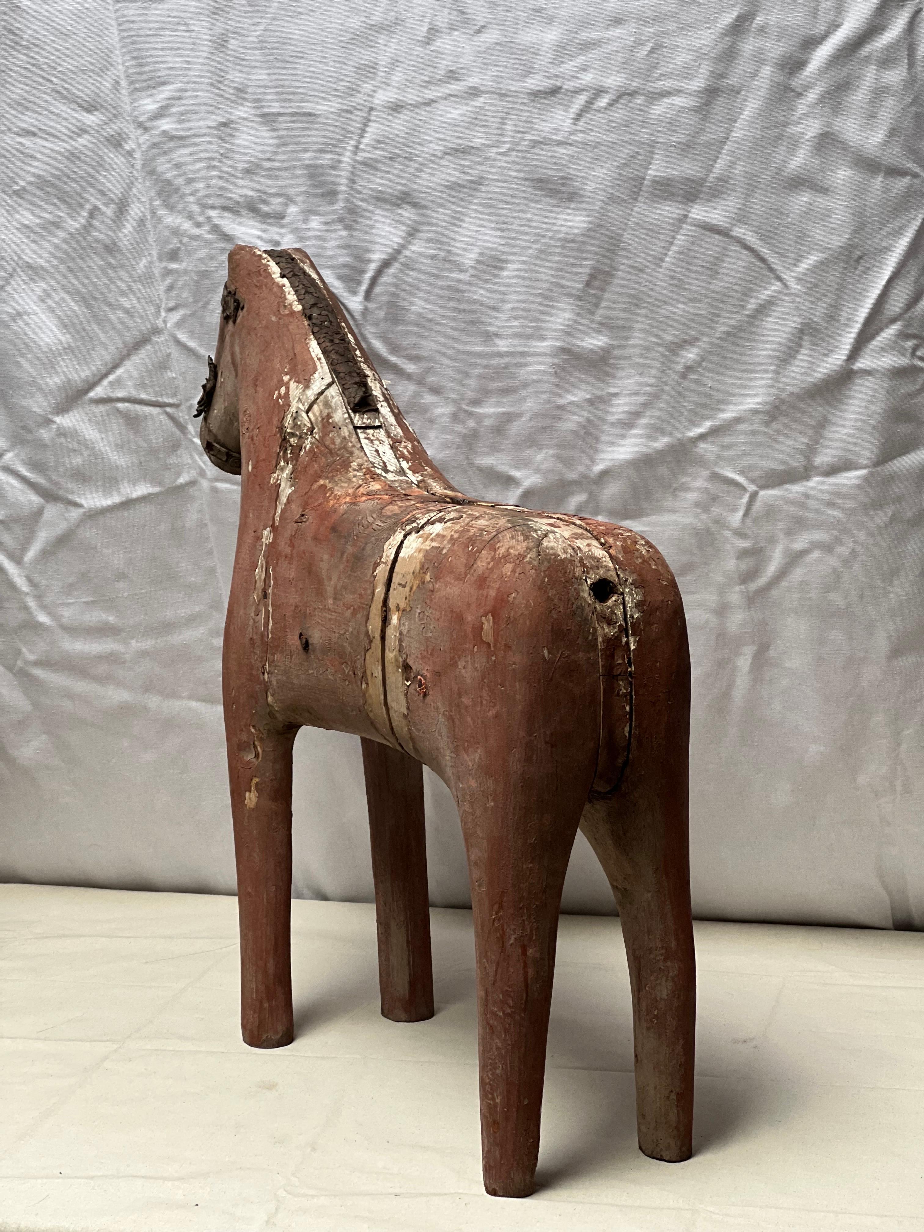 Pine H67cm Swedish Horse, handmade folk craft circa 1800, highly decorative element  For Sale