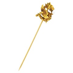H.A. Kirby Pearl 14 Karat Gold Serpent Dragon Stickpin