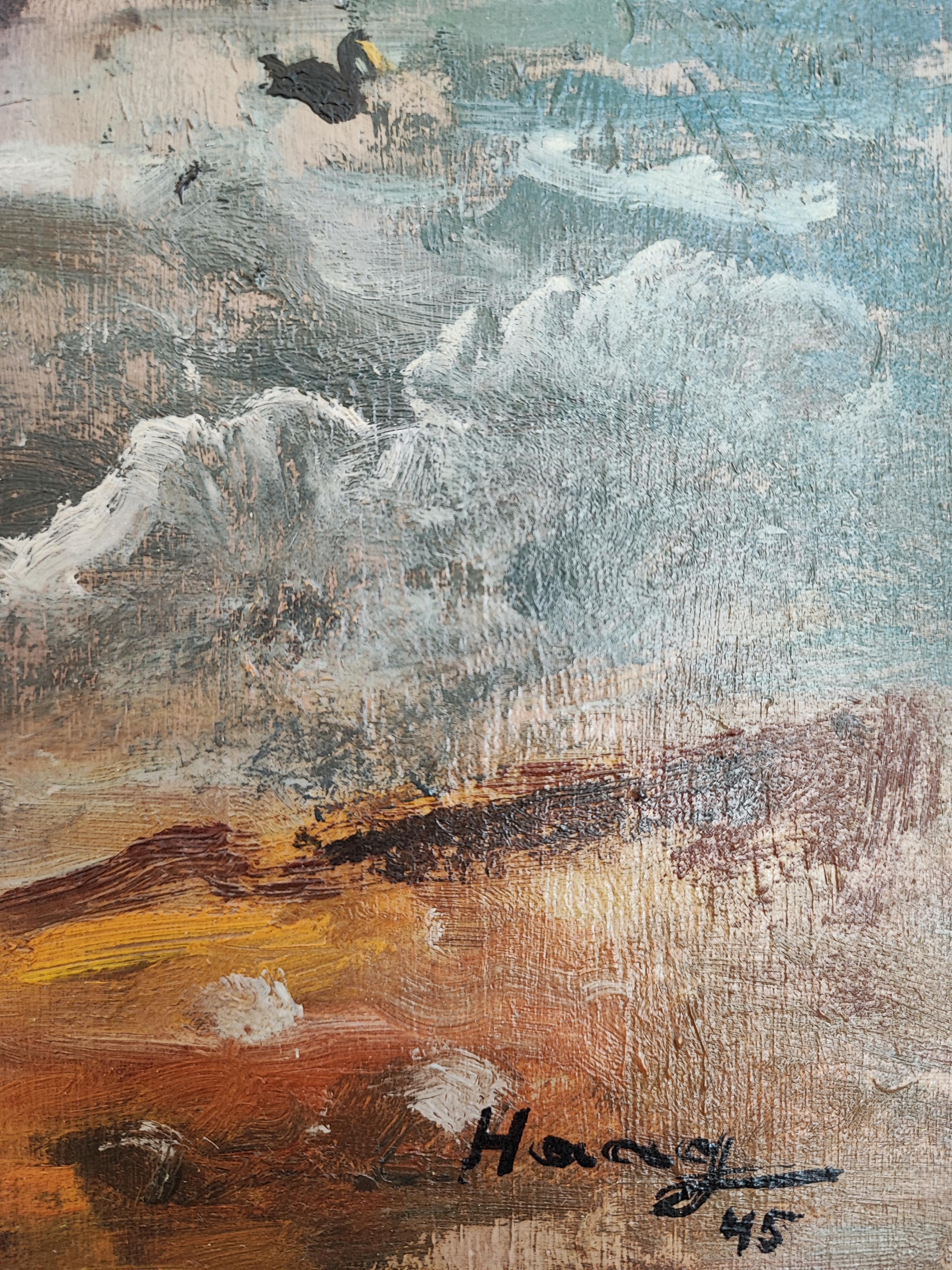 Wind on the lake - Gray Landscape Painting by Haag