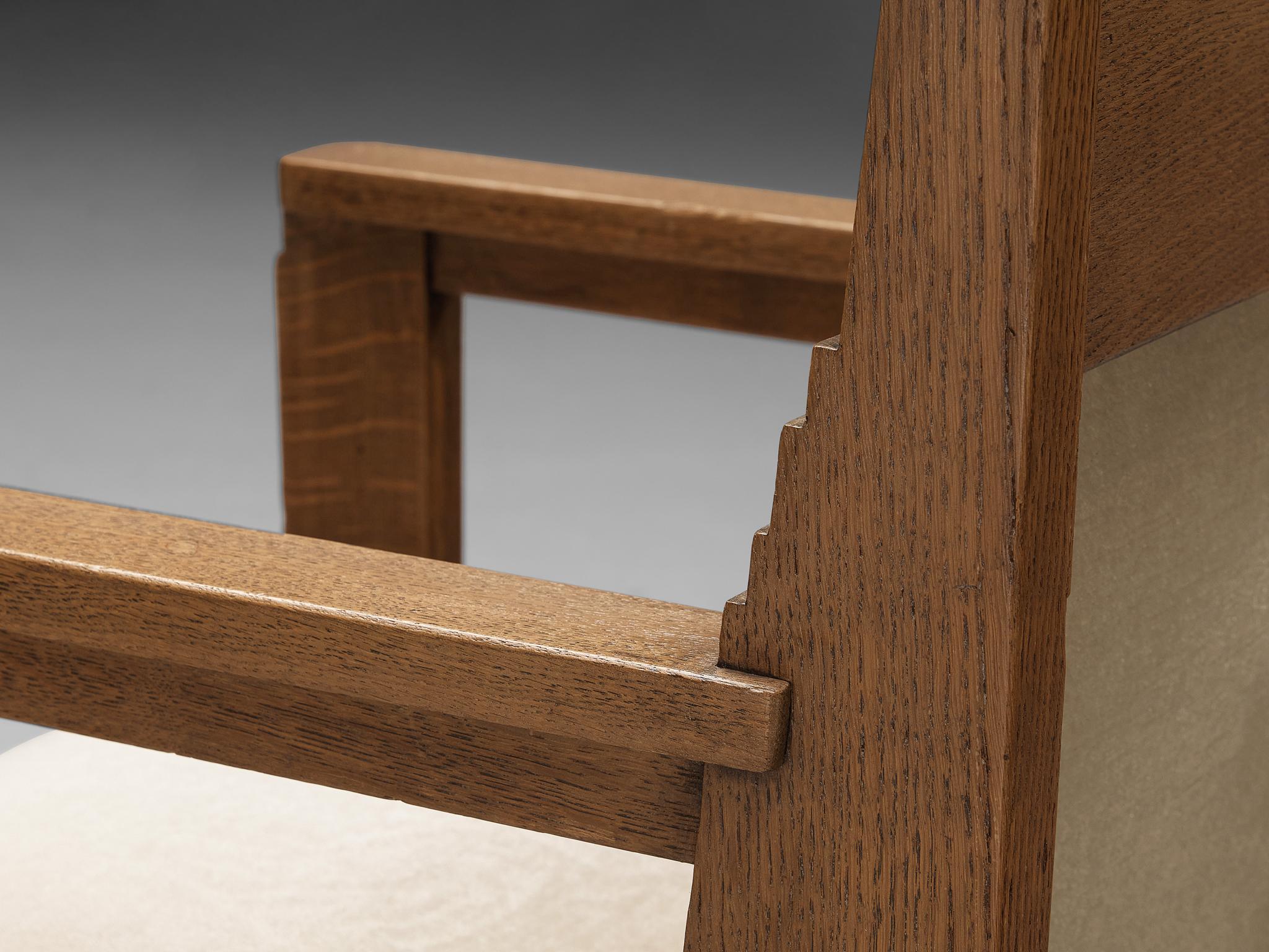 Paire de chaises longues de l'école Haagse en chêne et tissu beige 4