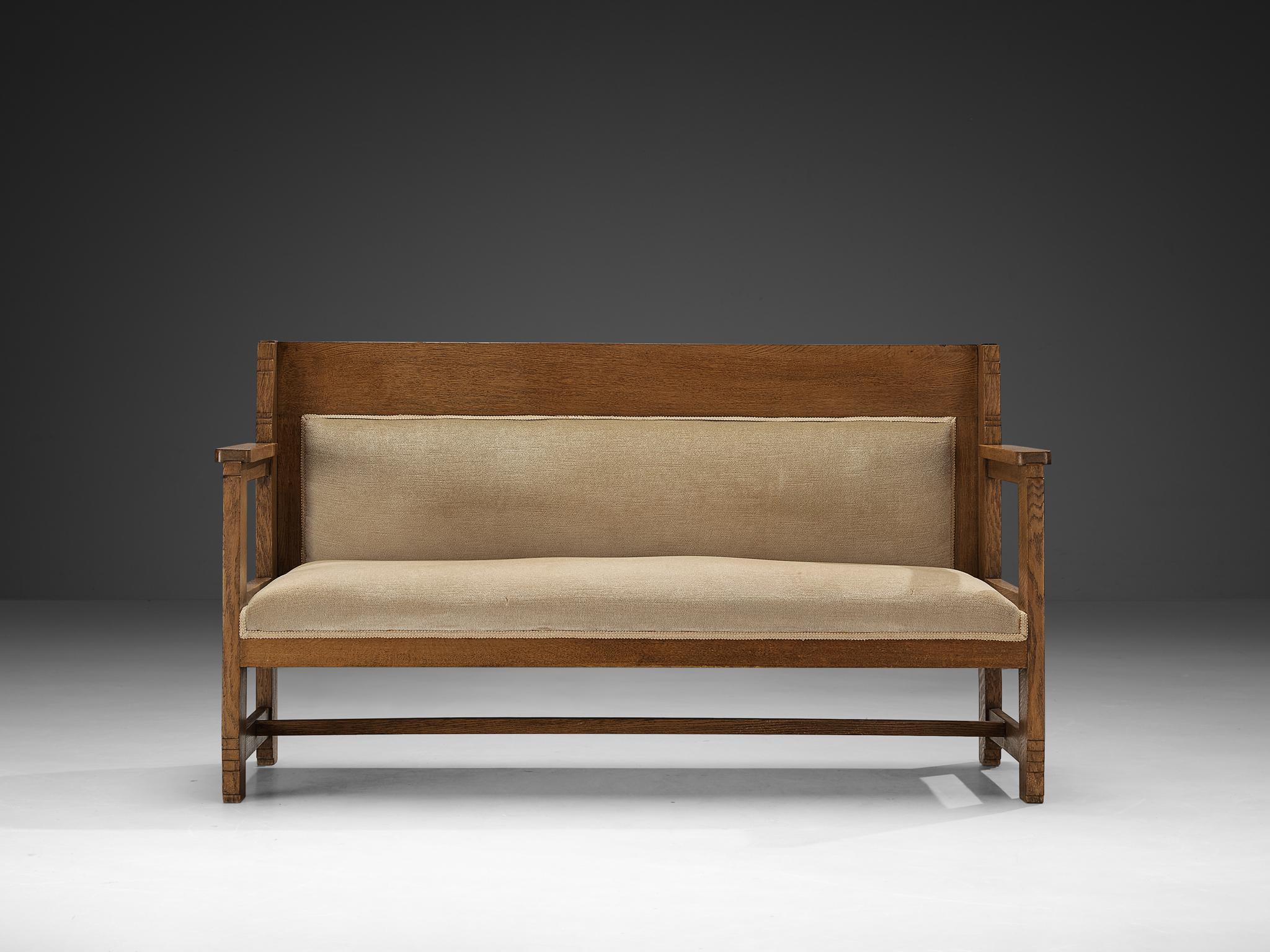 Banc à deux places de l'école Haagse en chêne et tissu beige en vente 5