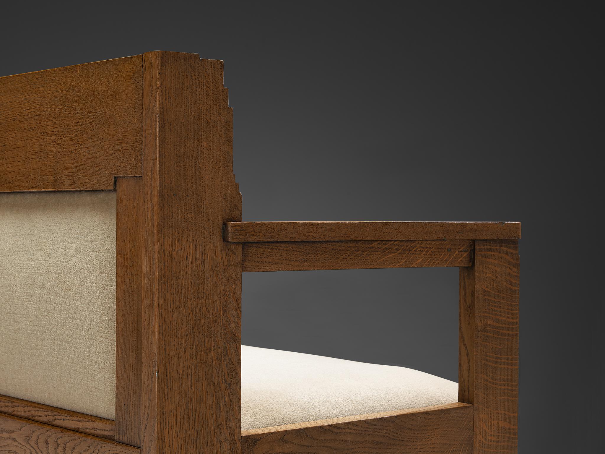 Banc à deux places de l'école Haagse en chêne et tissu beige Bon état - En vente à Waalwijk, NL