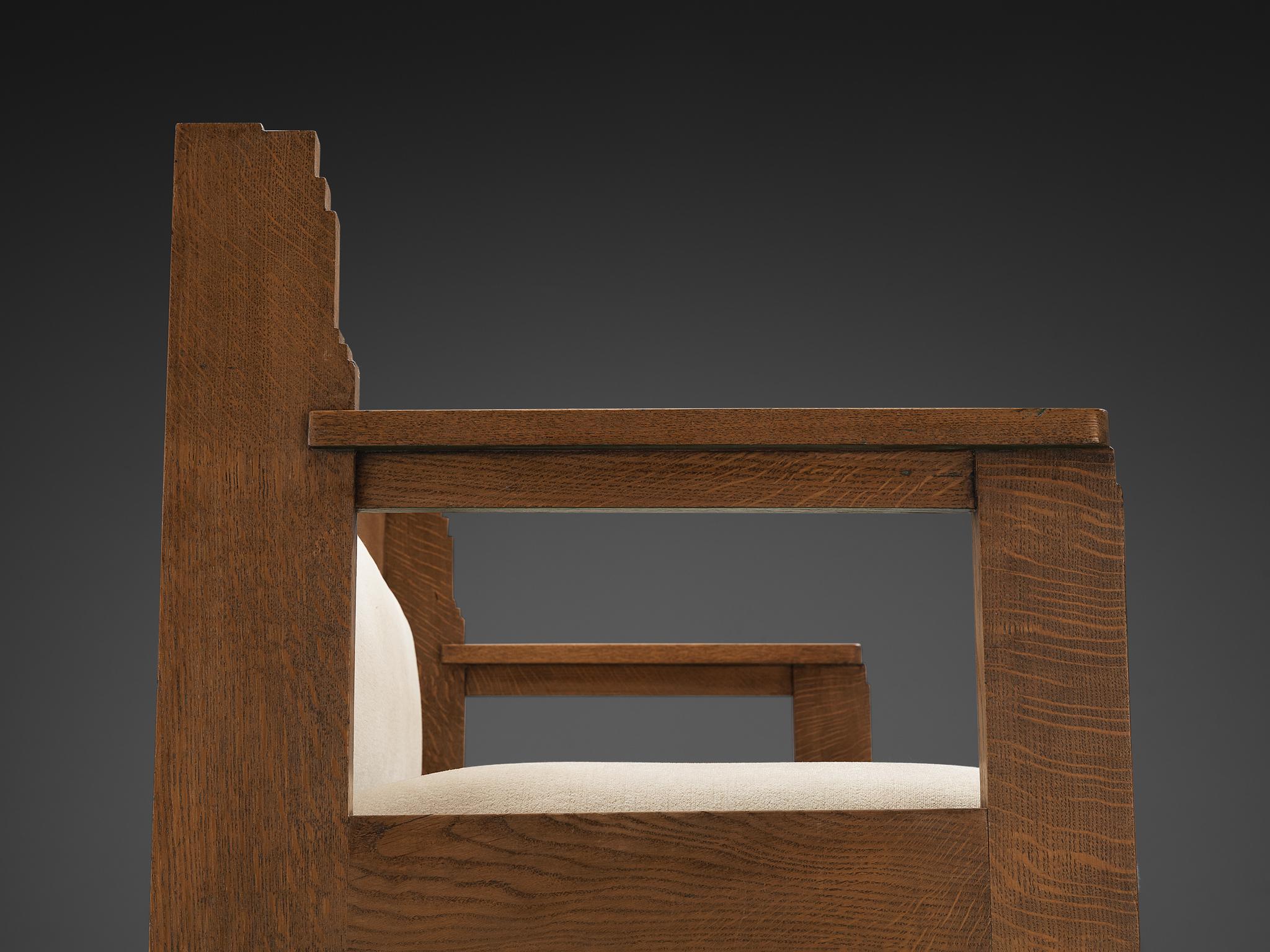 Banc à deux places de l'école Haagse en chêne et tissu beige en vente 2