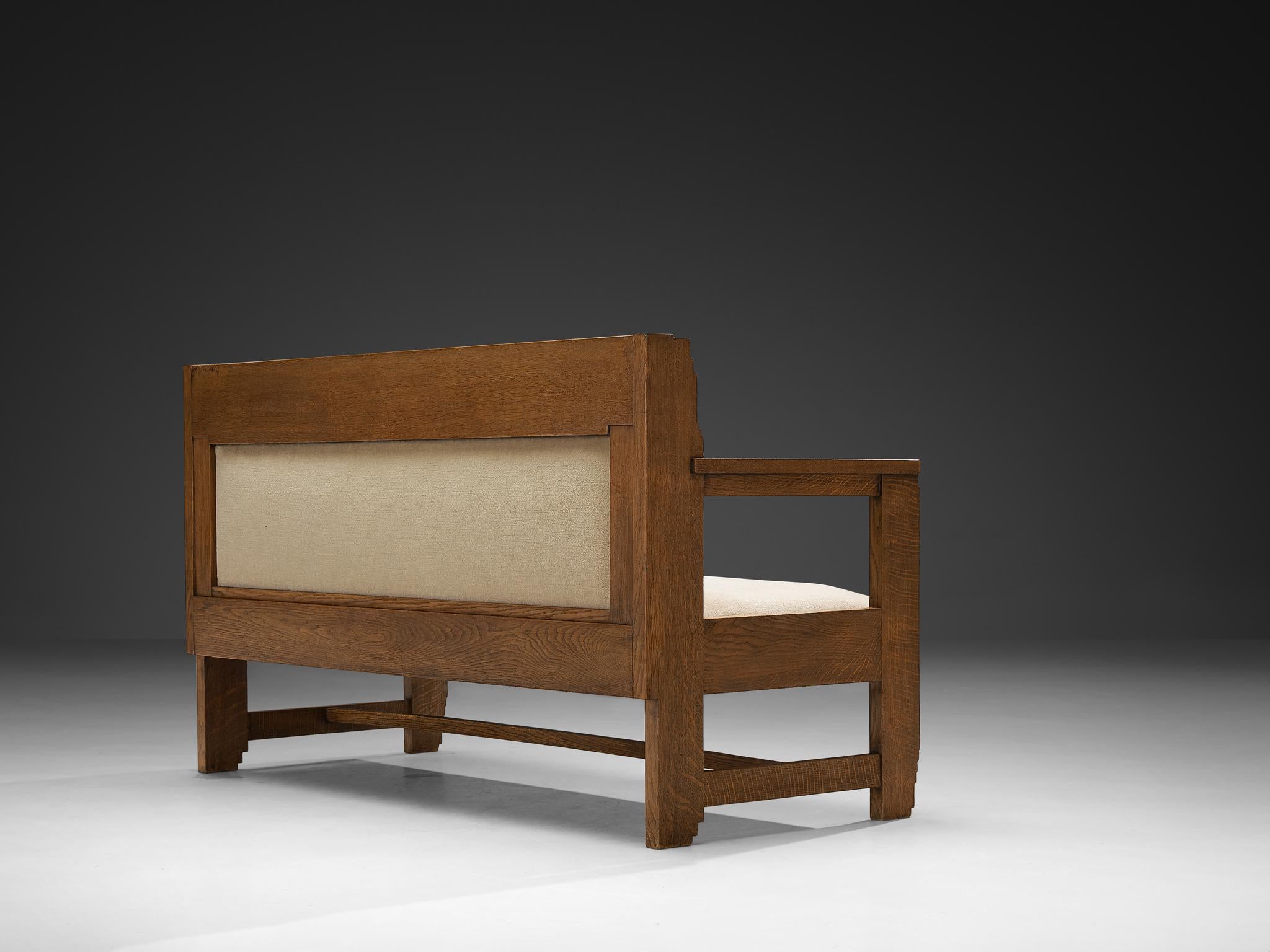 Banc à deux places de l'école Haagse en chêne et tissu beige en vente 3