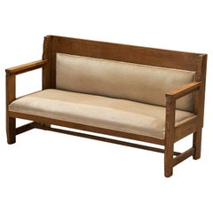 Banc à deux places de l'école Haagse en chêne et tissu beige