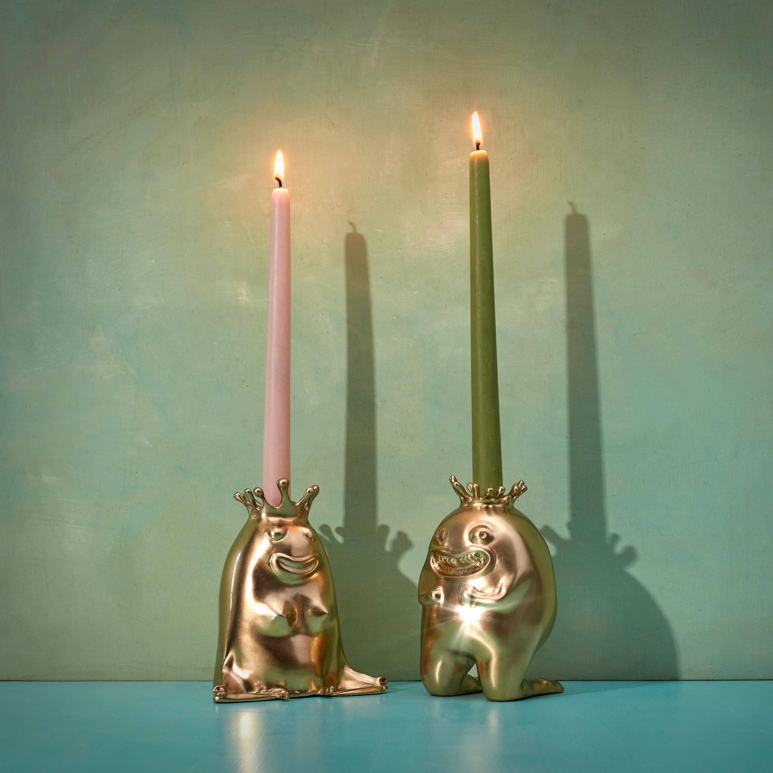 Gold Plate Haas King + Queen Candlesticks For Sale
