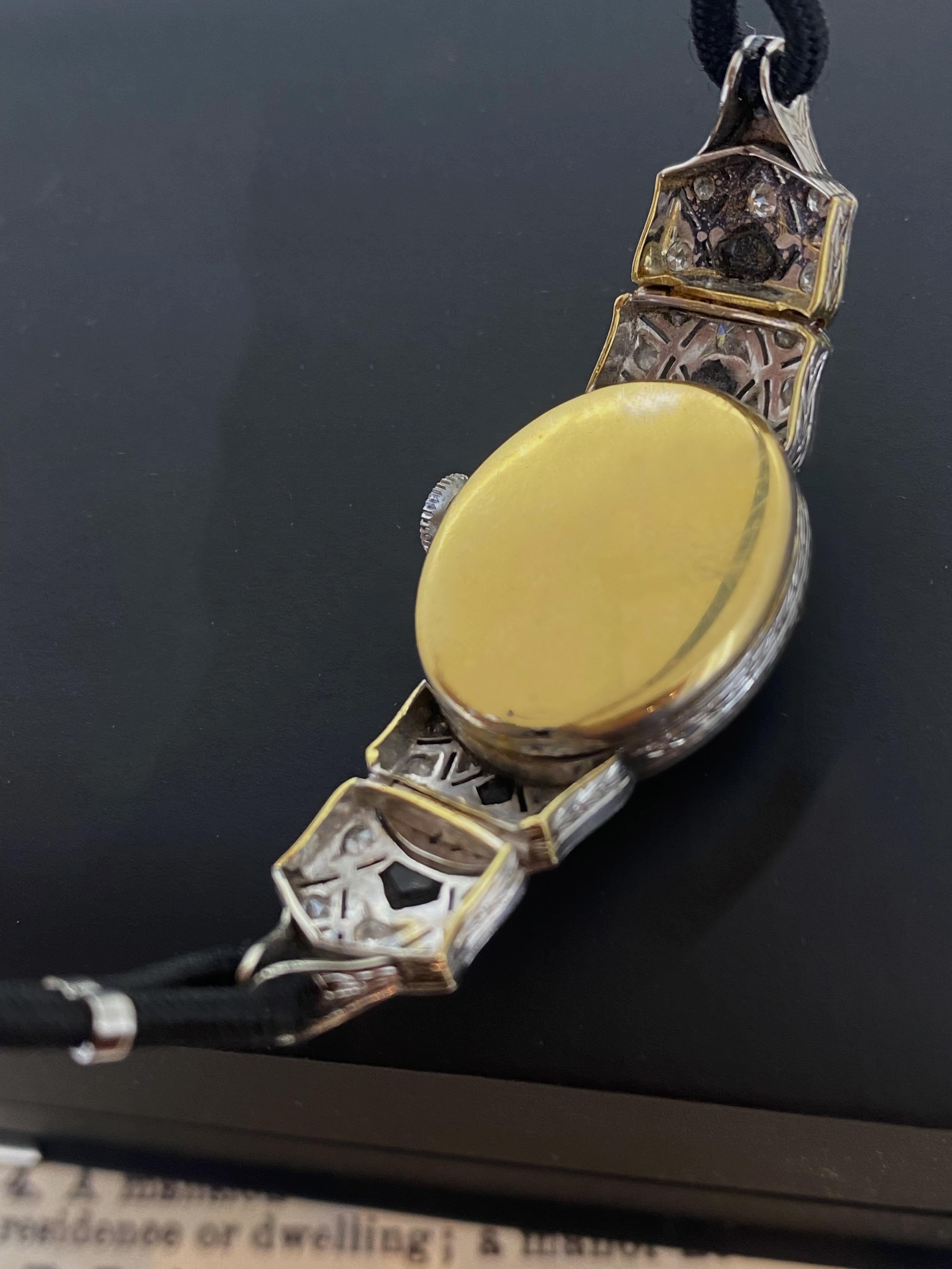 Haas Neveux & Co Art-Deco 18K White Gold, Diamond, Onyx Swiss Ladies Dress Watch For Sale 1