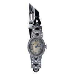 Antique Haas Neveux & Co Art-Deco 18K White Gold, Diamond, Onyx Swiss Ladies Dress Watch