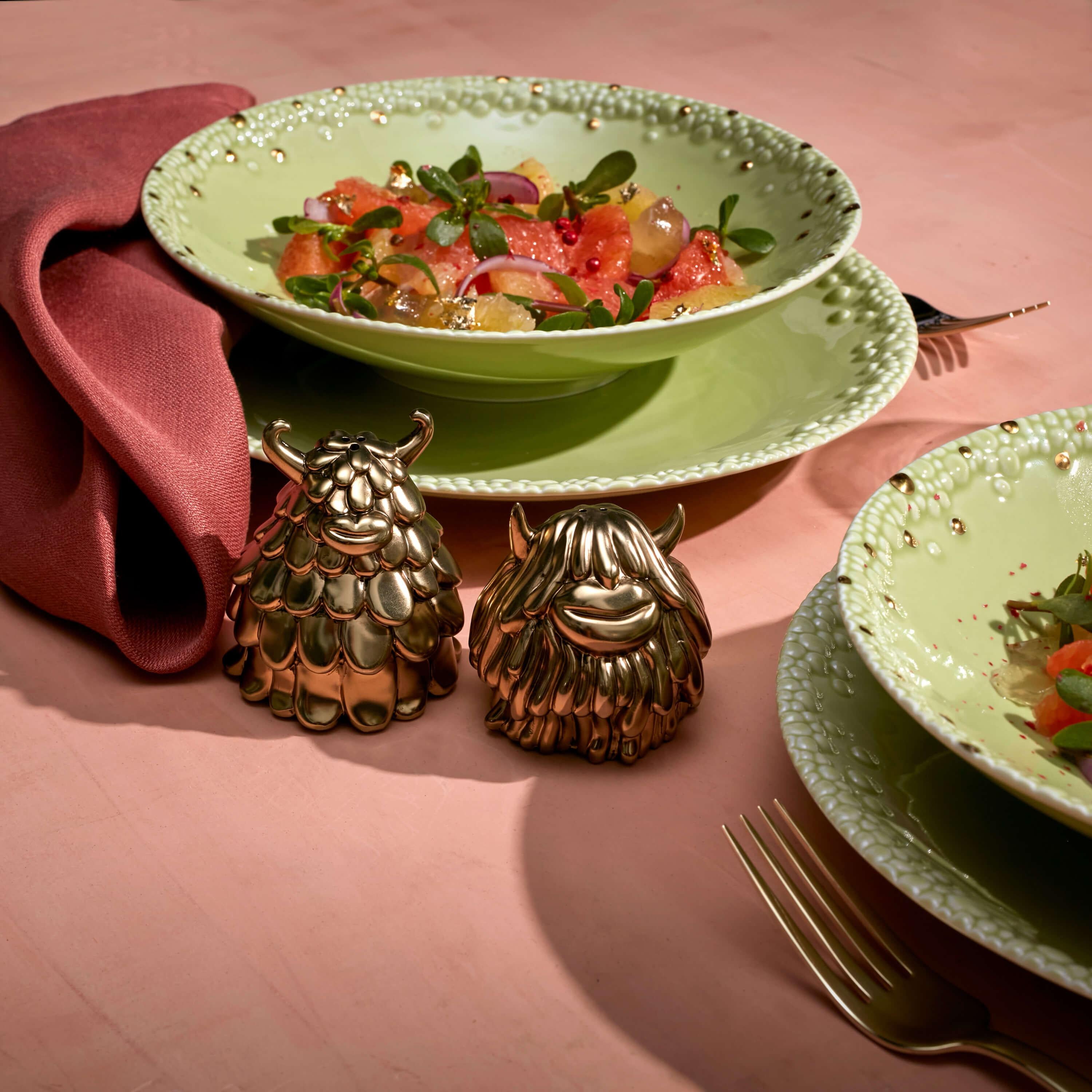 Brass spice shakers from the Haas family of characterful creatures with the highest quality of finish and function. These are objects to be cherished. In using them, everyday moments become memorable; the ordinary becomes extraordinary.

DETAILS
2 W