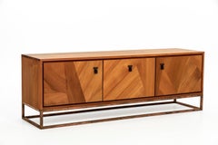 Haast Modern Ancient River Wood Credenza Aged Copper Base and Leather Handles