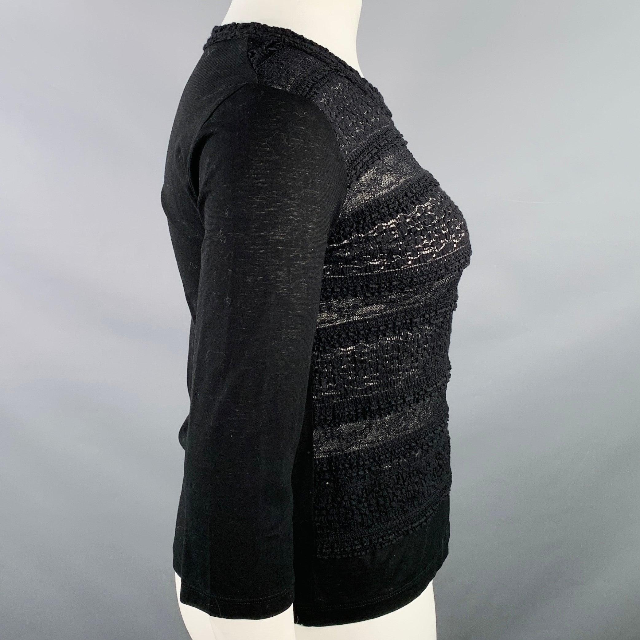 HAAT by ISSEY MIYAKE Size L Black Cotton 3/4 Sleeves Casual Top In Good Condition For Sale In San Francisco, CA