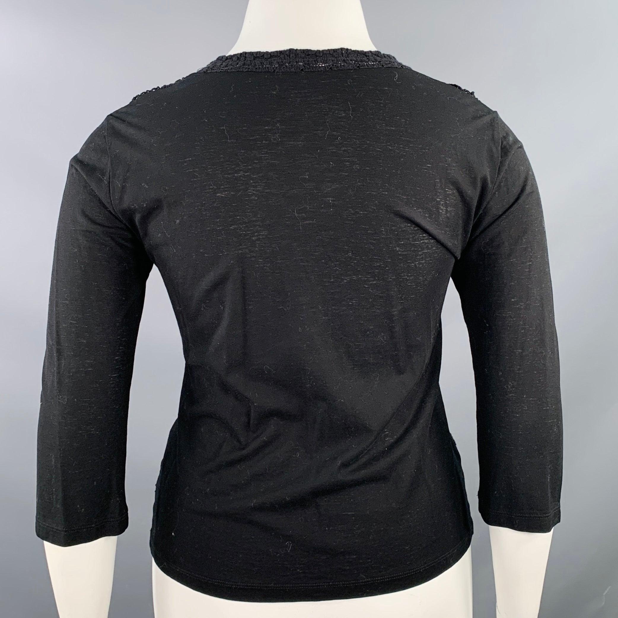 Women's HAAT by ISSEY MIYAKE Size L Black Cotton 3/4 Sleeves Casual Top For Sale