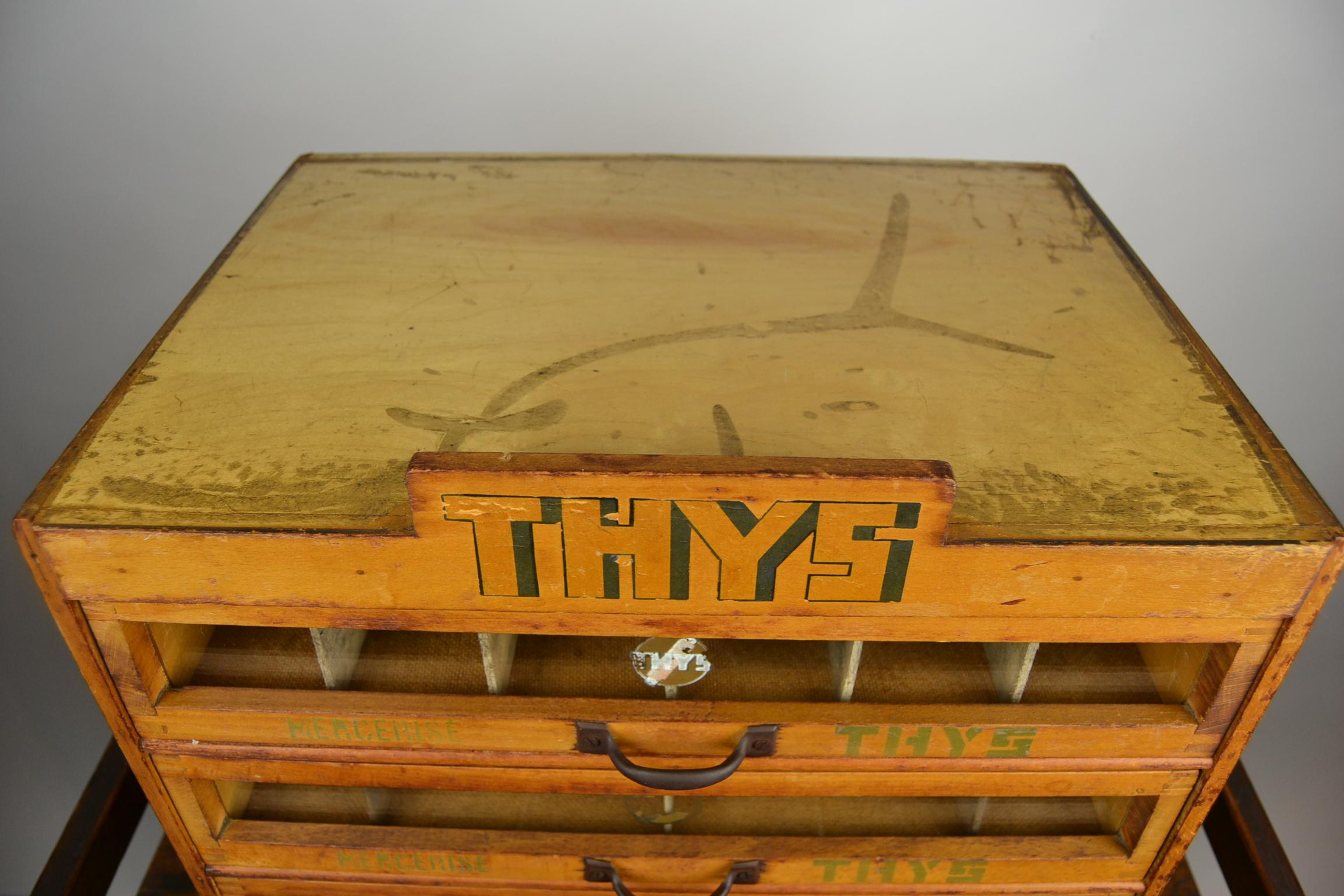 Haberdashery Advertising Drawer Cabinet, Thys Belgium, 1950s 3