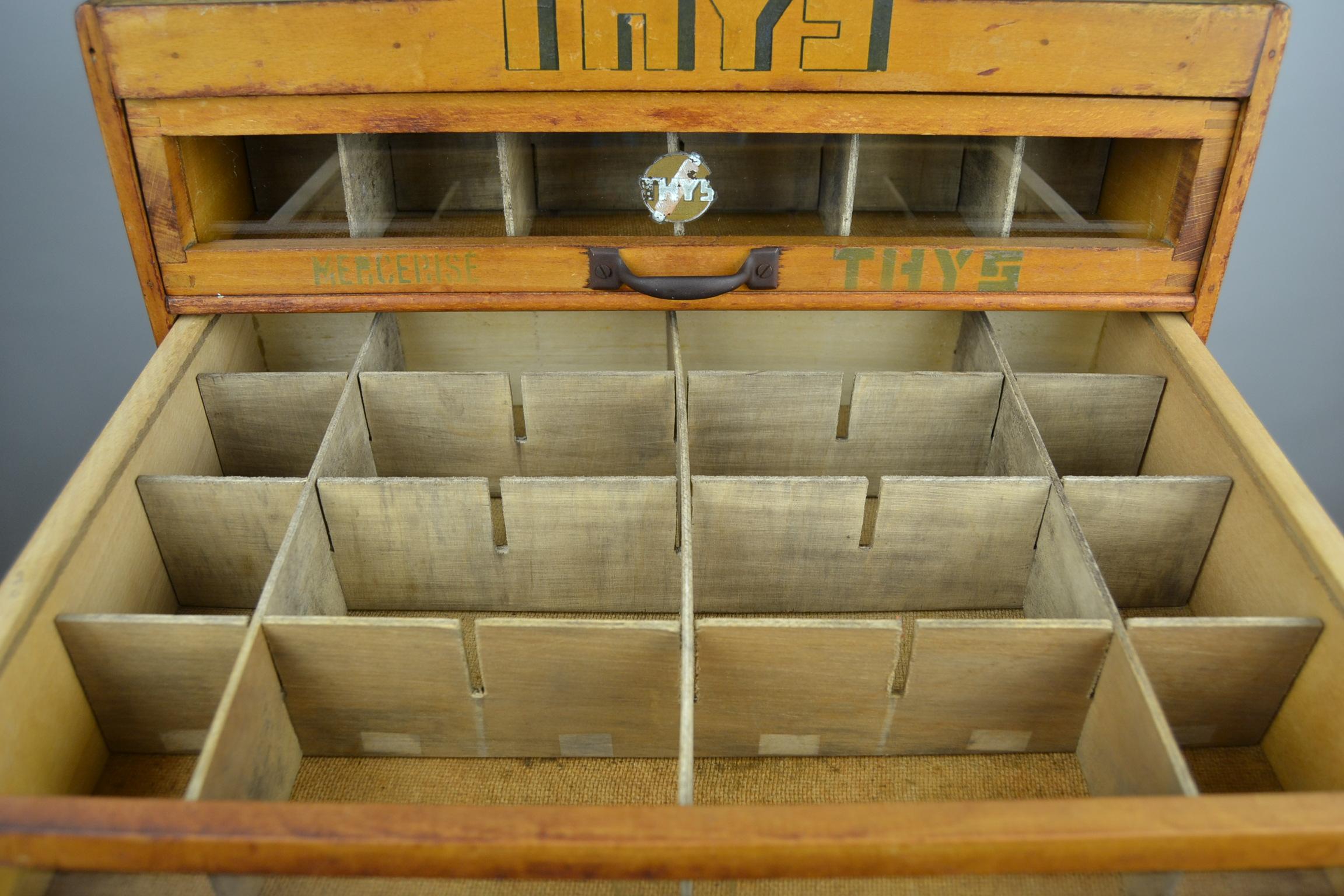 Haberdashery Advertising Drawer Cabinet, Thys Belgium, 1950s 1