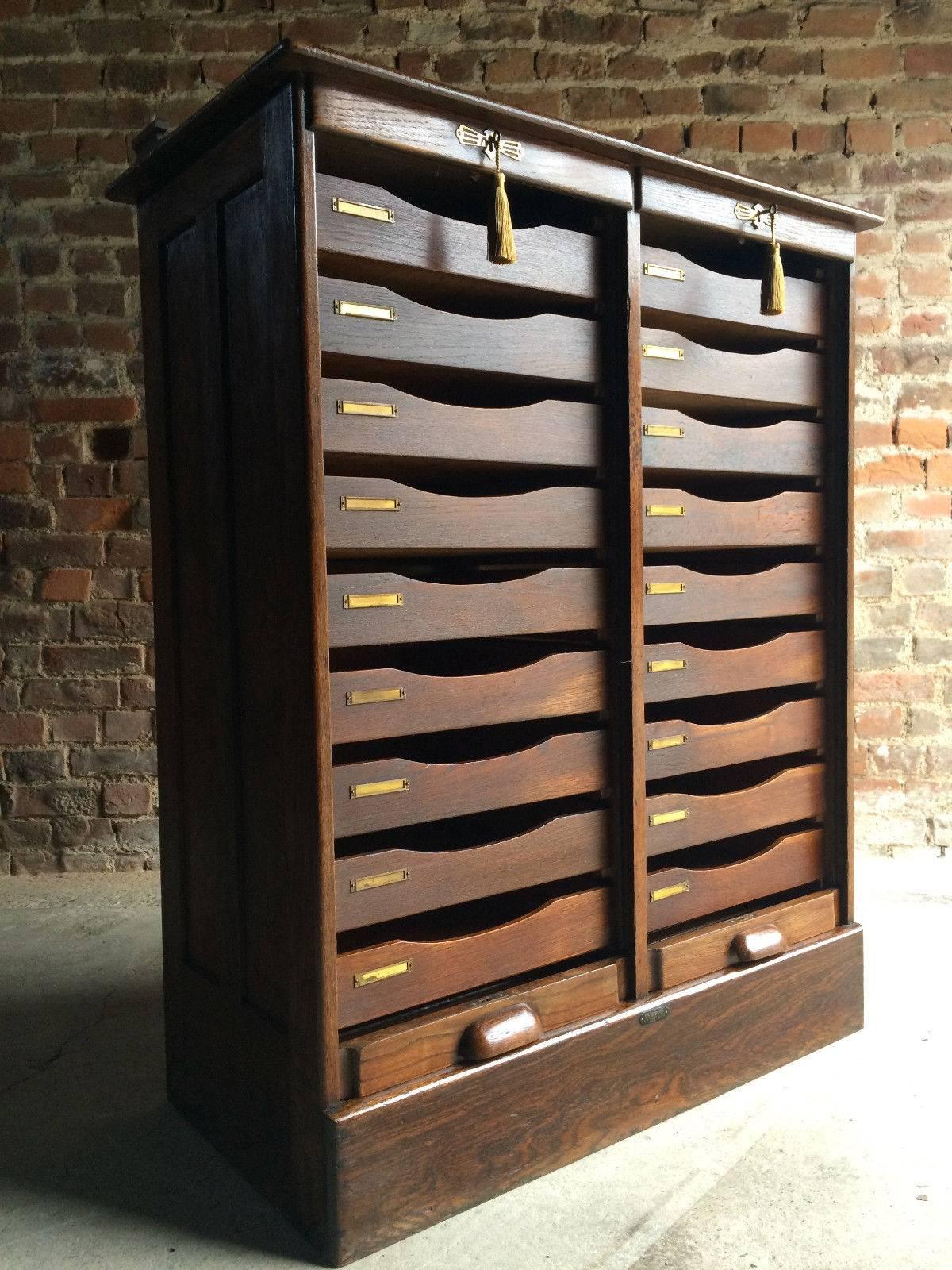 Industrial Haberdashery Double Tambour Cabinet Drawers Solid Oak Loft Style, 1920s