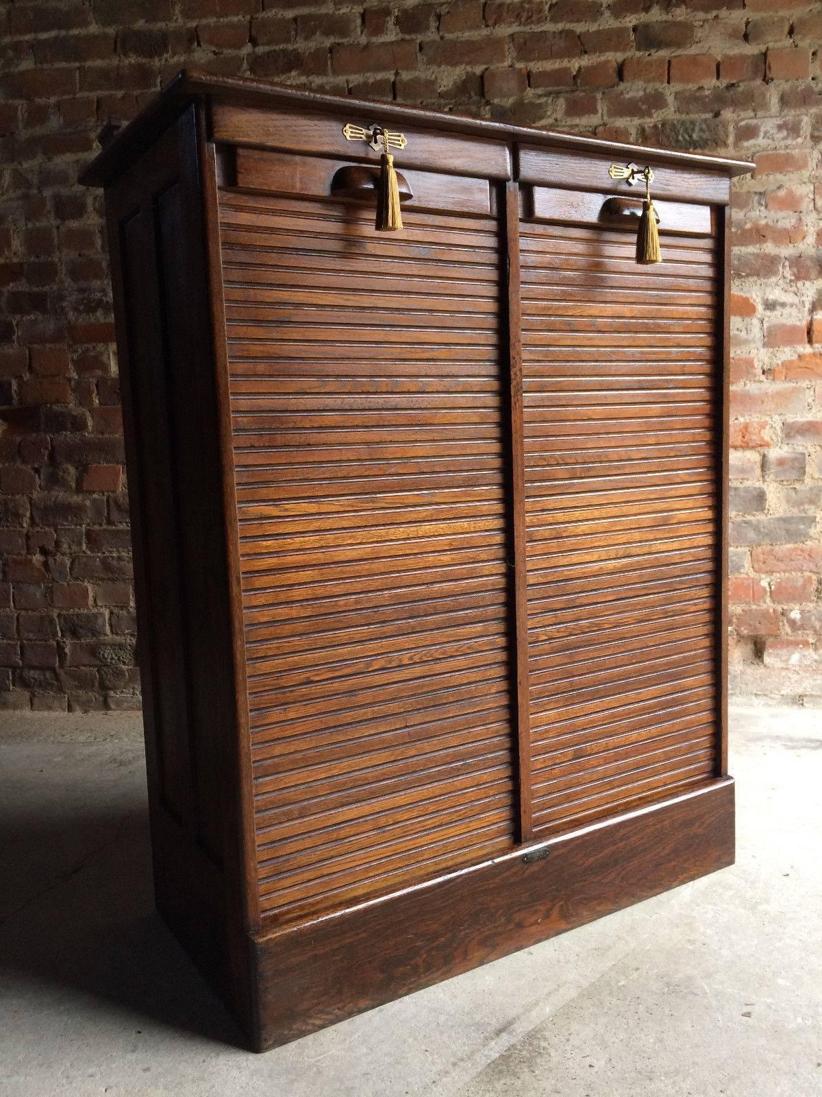 Haberdashery Double Tambour Cabinet Drawers Solid Oak Loft Style, 1920s In Good Condition In Longdon, Tewkesbury