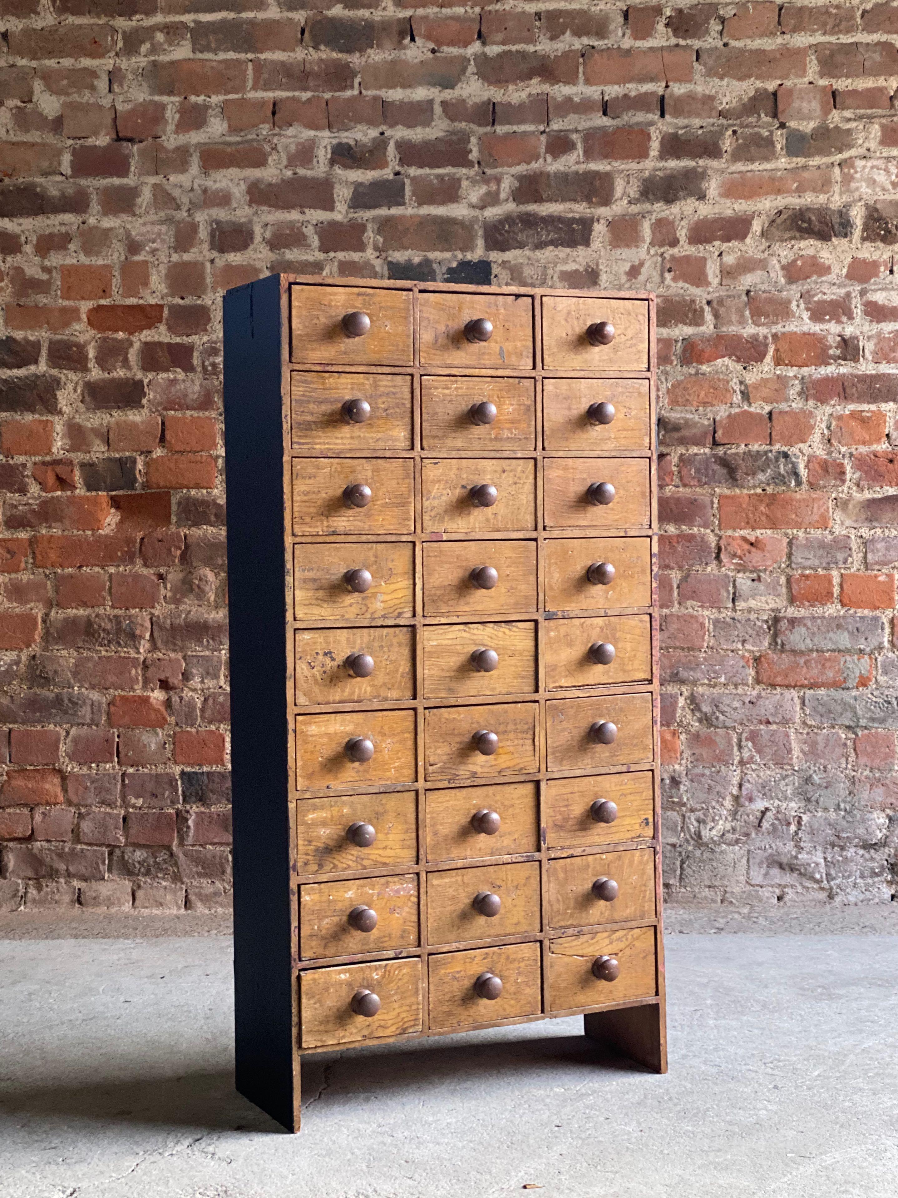Small Haberdashery Industrial Engineers chest of drawers loft style, circa 1940s

We are is delighted to offer this beautiful aged and distressed 'Engineers' pine bank of twenty seven drawers, circa 1930s, seriously distressed throughout, twenty