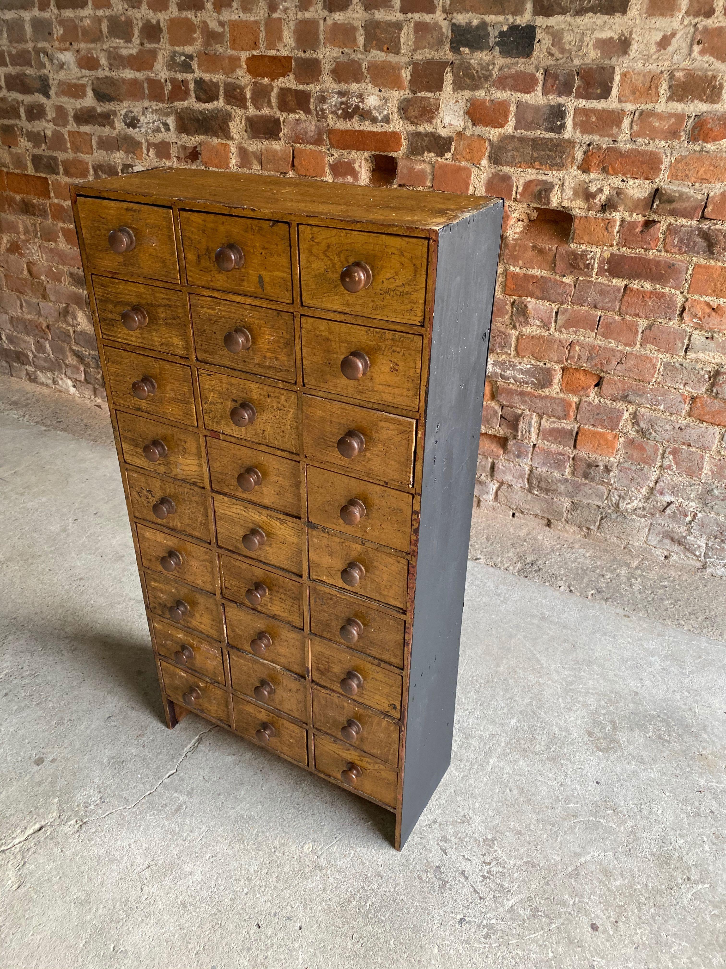 Pine Haberdashery Industrial Engineers Chest of Drawers Loft Style, circa 1940s
