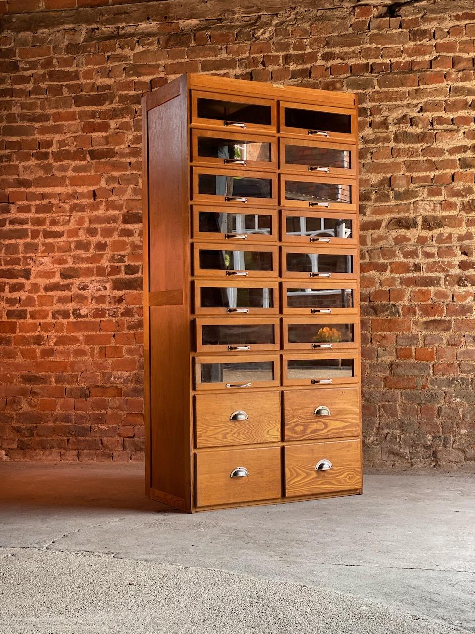 Haberdashery oak cabinet, circa 1930

Stunning early 20th century Haberdashery golden oak cabinet, circa 1930s, this incredible cabinet comes from Withy Grove Stores in Manchester, these cabinets are now very desirable and highly sought after, not