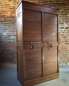 Haberdashery Tambour Fronted Oak Cabinet Four-Section Vintage