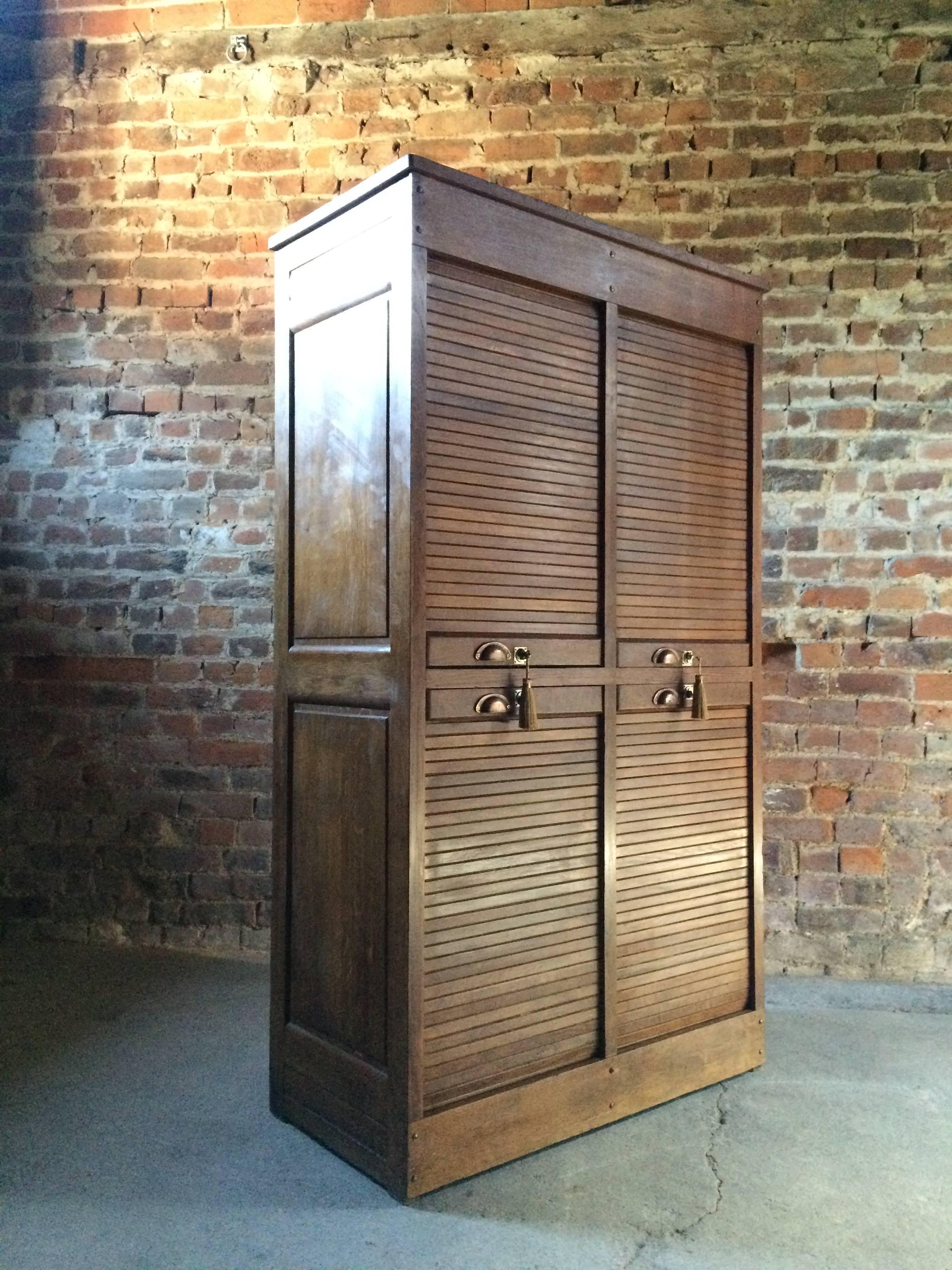 Haberdashery Tambour Fronted Oak Cabinet Four-Section Vintage 1