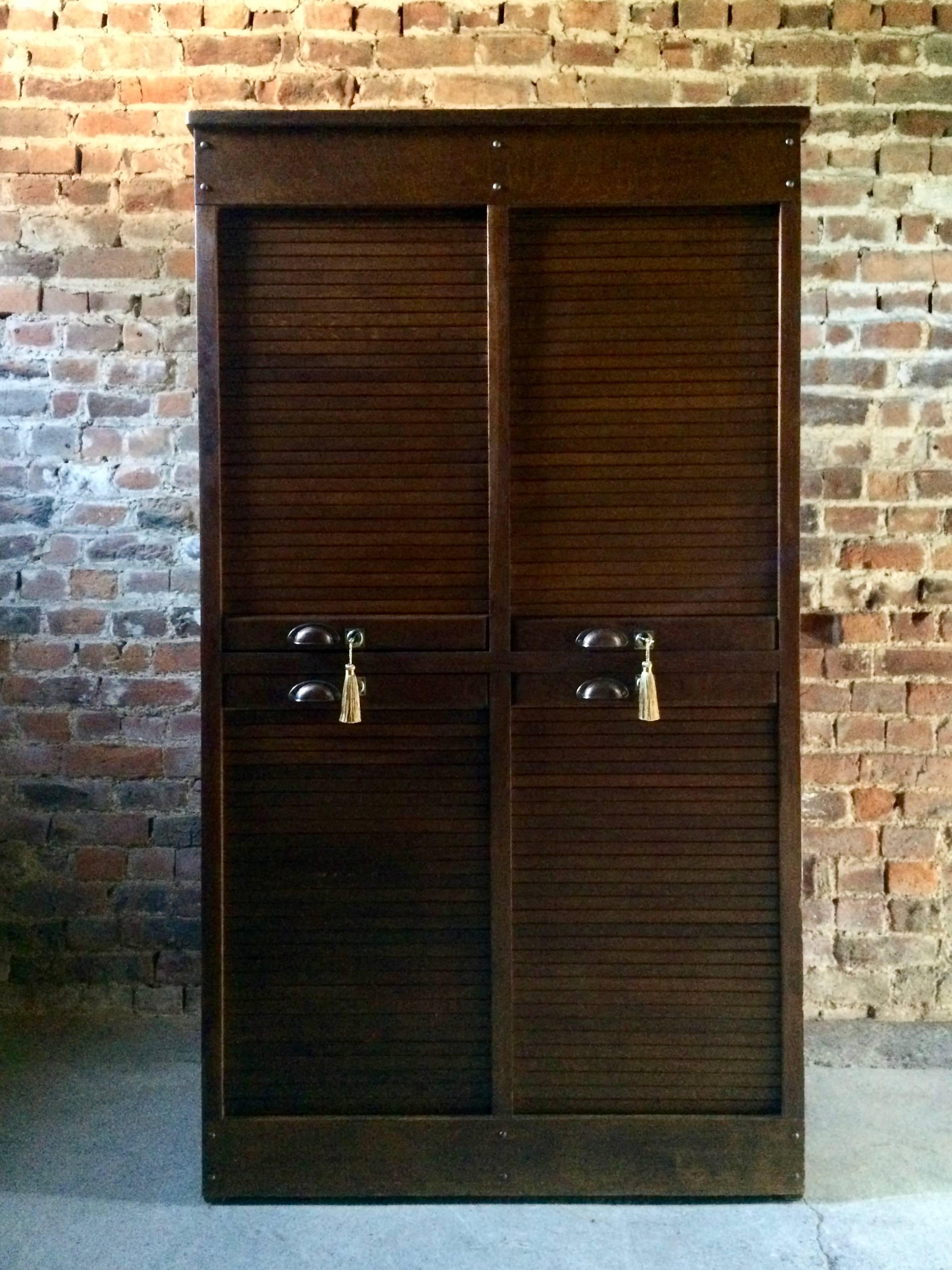Haberdashery Tambour Fronted Oak Cabinet Four-Section Vintage 3