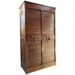 Haberdashery Tambour Fronted Oak Cabinet Four-Section Vintage