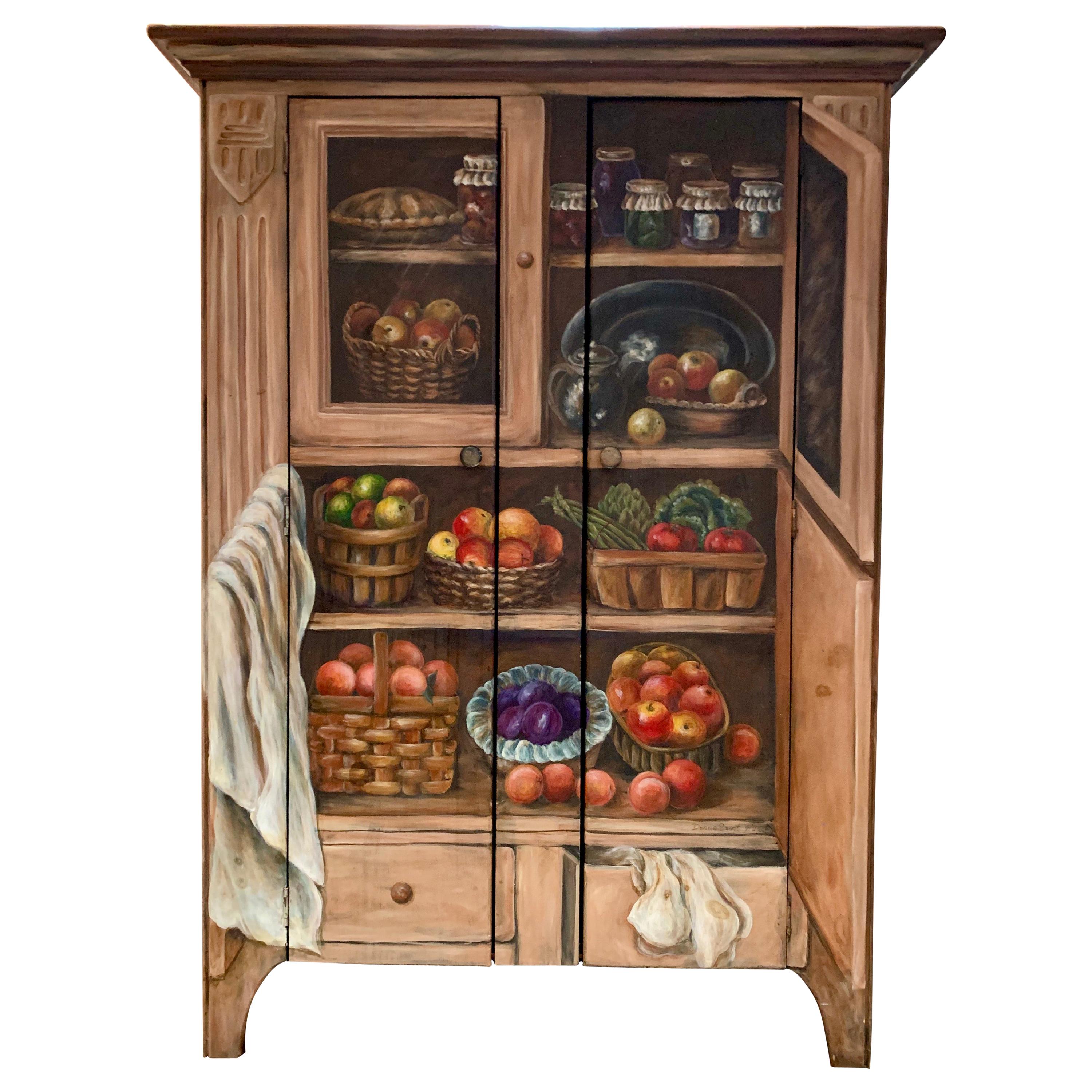 Habersham Hand-Painted Trompe l'Oeil Fruit Vegetable Cabinet Cupboard CLEARANCE