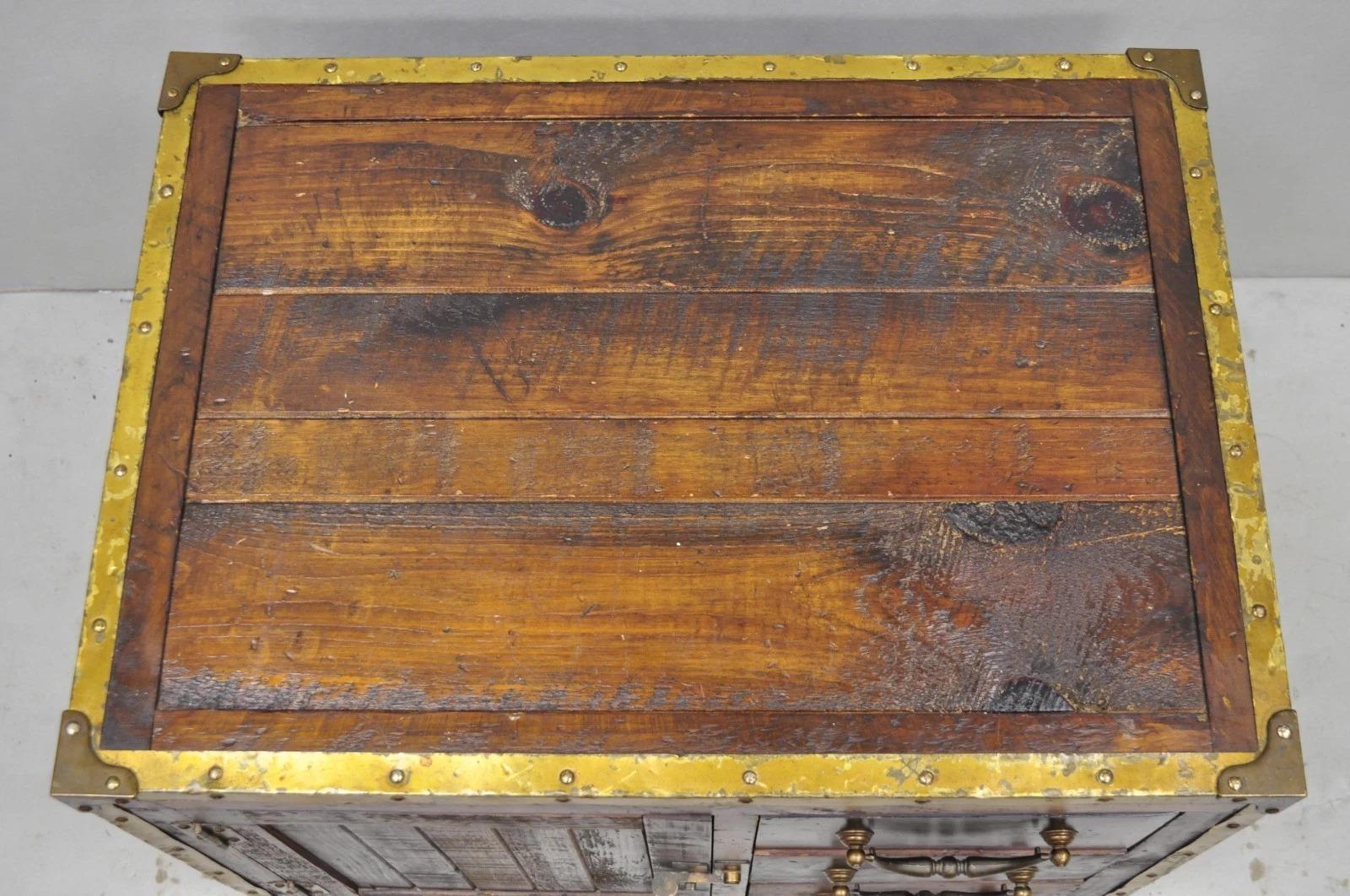 20th Century Habersham Wooden Plantation Campaign Trunk Style Side Coffee Table w/ Brass Trim For Sale