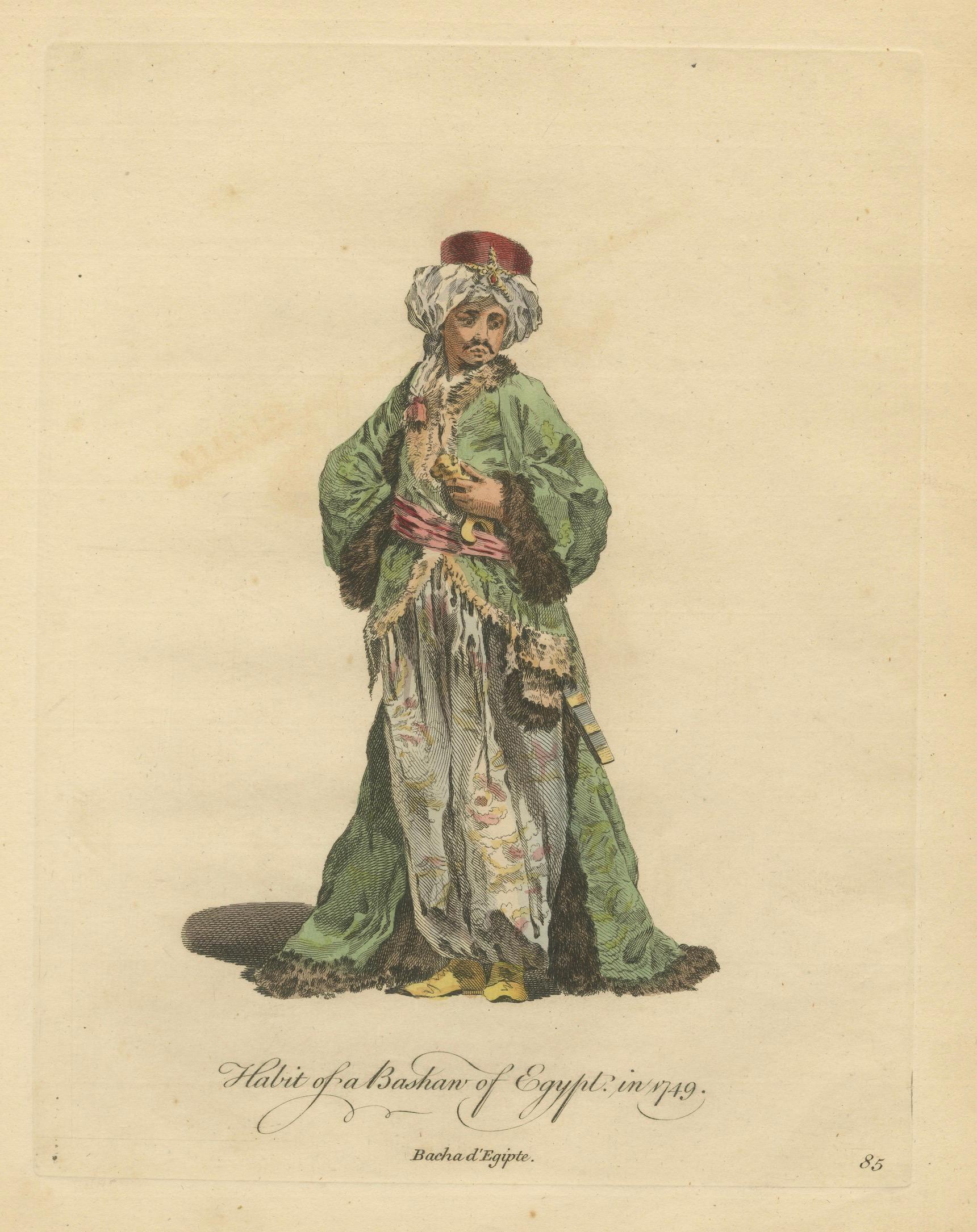 Habit of a Bashaw of Egypt, Elegant Ottoman Costume Engraving, 1749