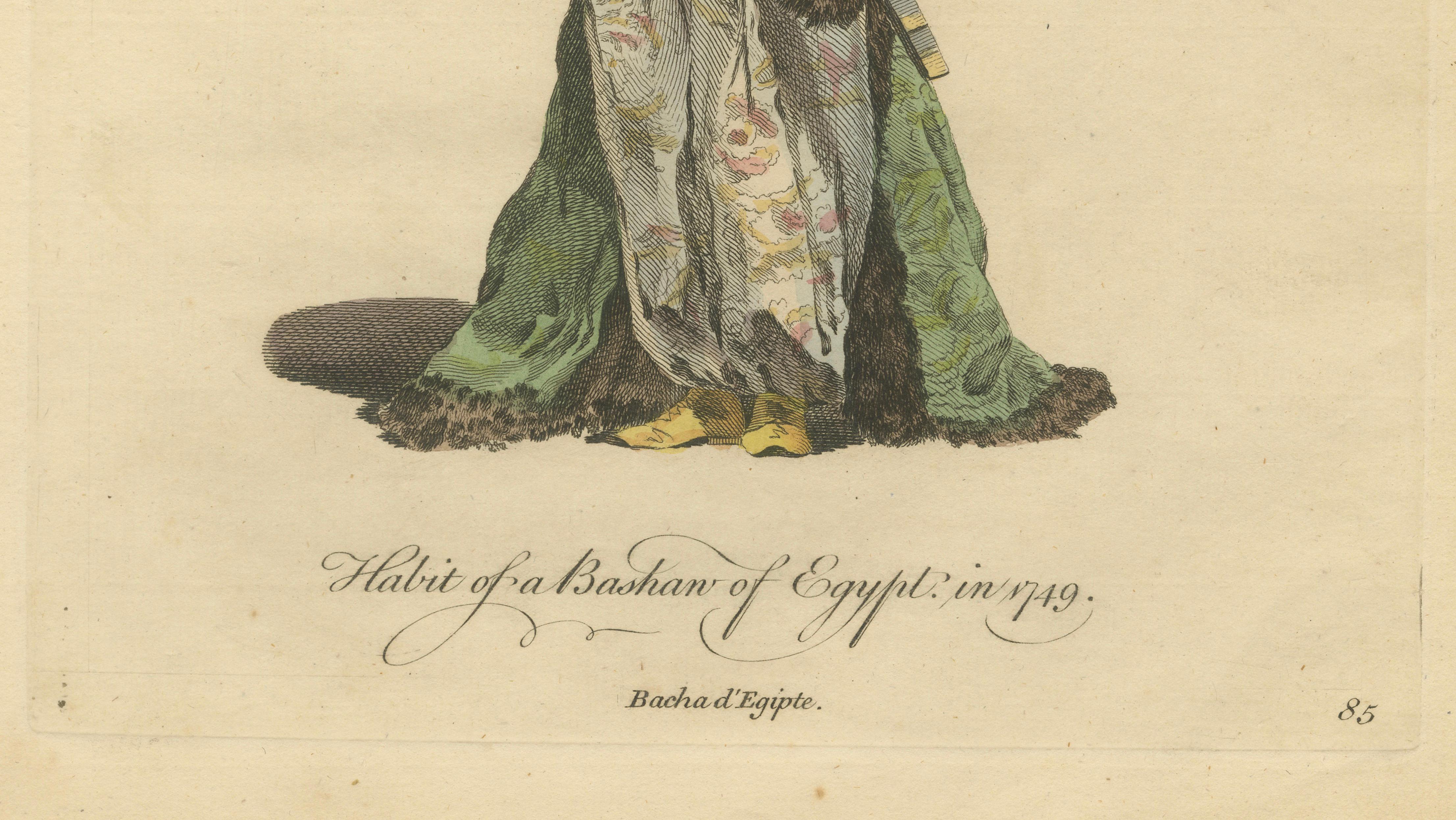 Habit of a Bashaw of Egypt, Elegant Ottoman Costume Engraving, 1749