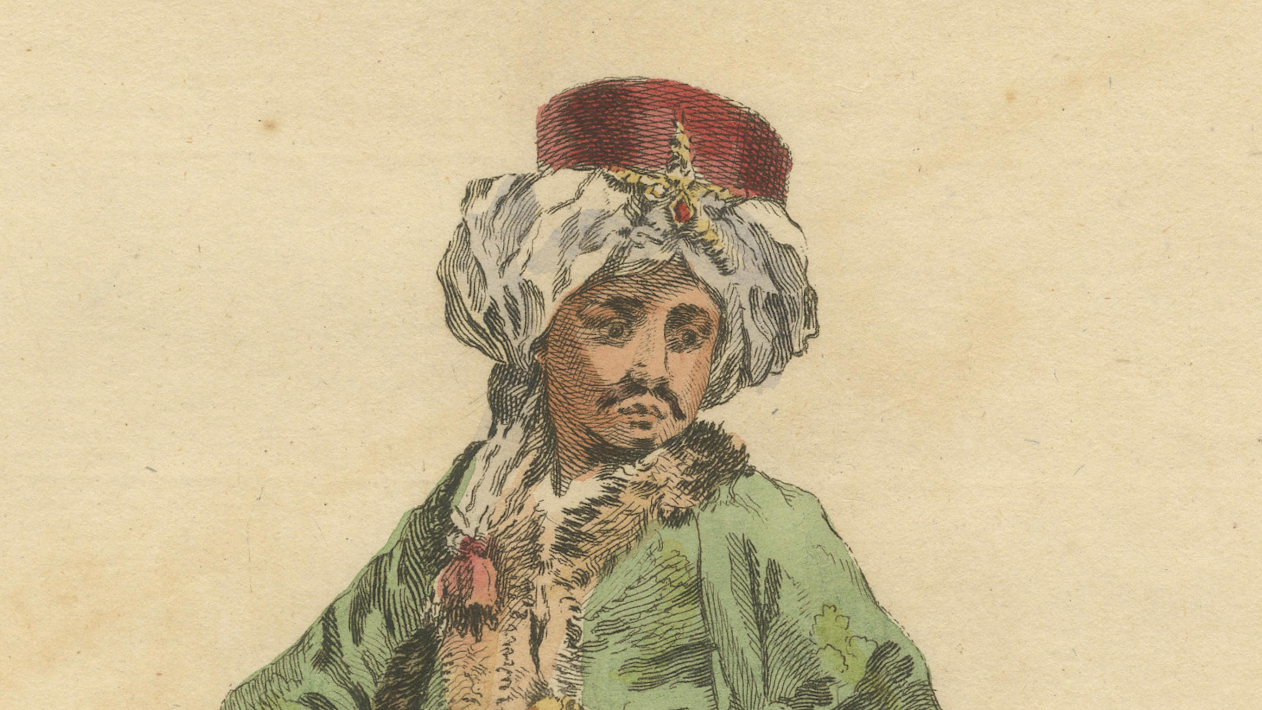 Habit of a Bashaw of Egypt, Elegant Ottoman Costume Engraving, 1749