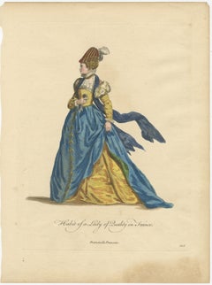 Habit of a Lady of Quality in France in a Hand-Colored Engraving, 1757