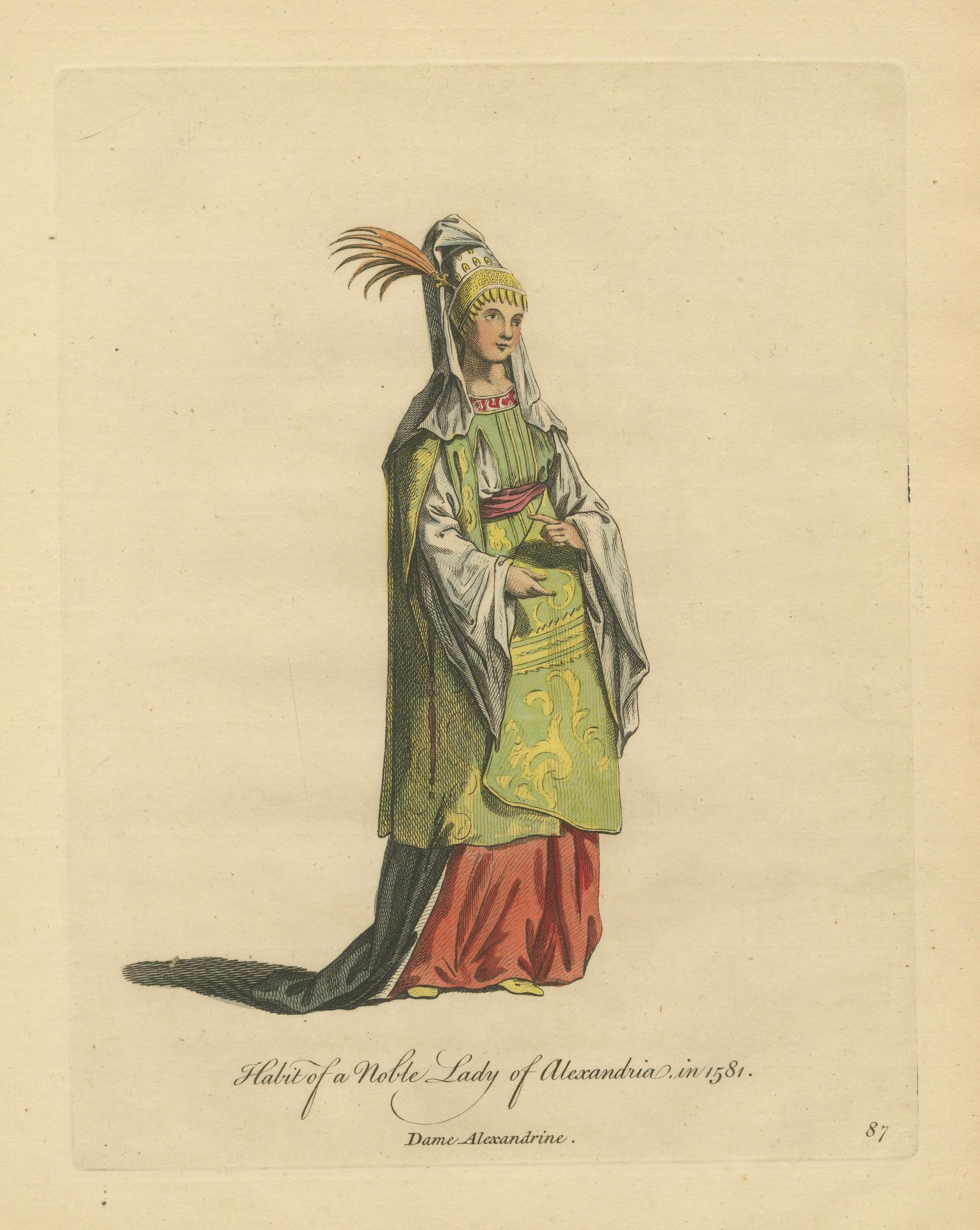 Habit of a Noble Lady of Alexandria in 1581, Elegant Ottoman Costume Print, 1749