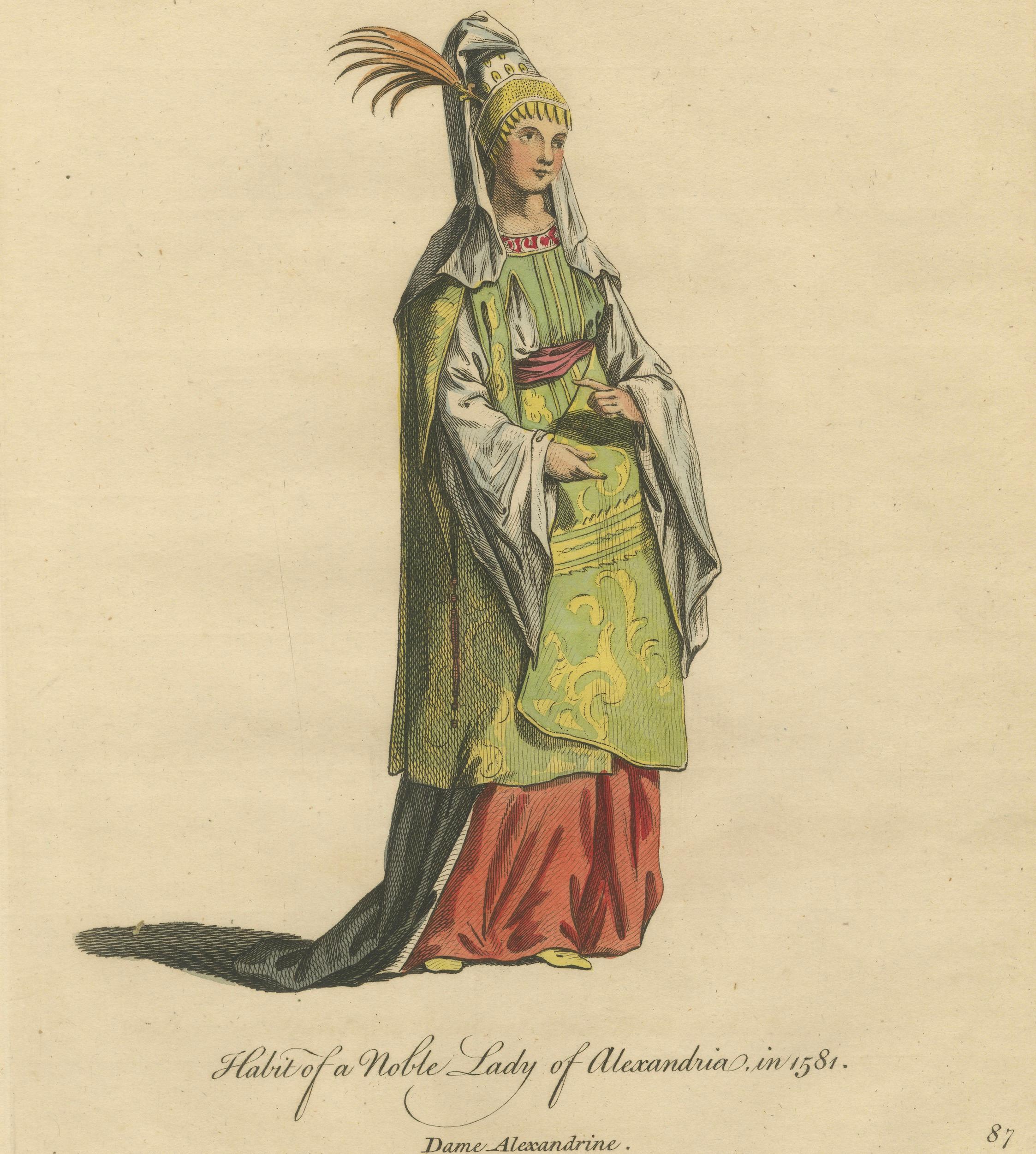 Habit of a Noble Lady of Alexandria in 1581, Elegant Ottoman Costume Print, 1749