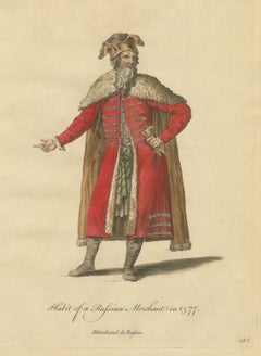 Habit of a Russian Merchant in 1577, Hand Colored Jefferys Costume Plate, 1757