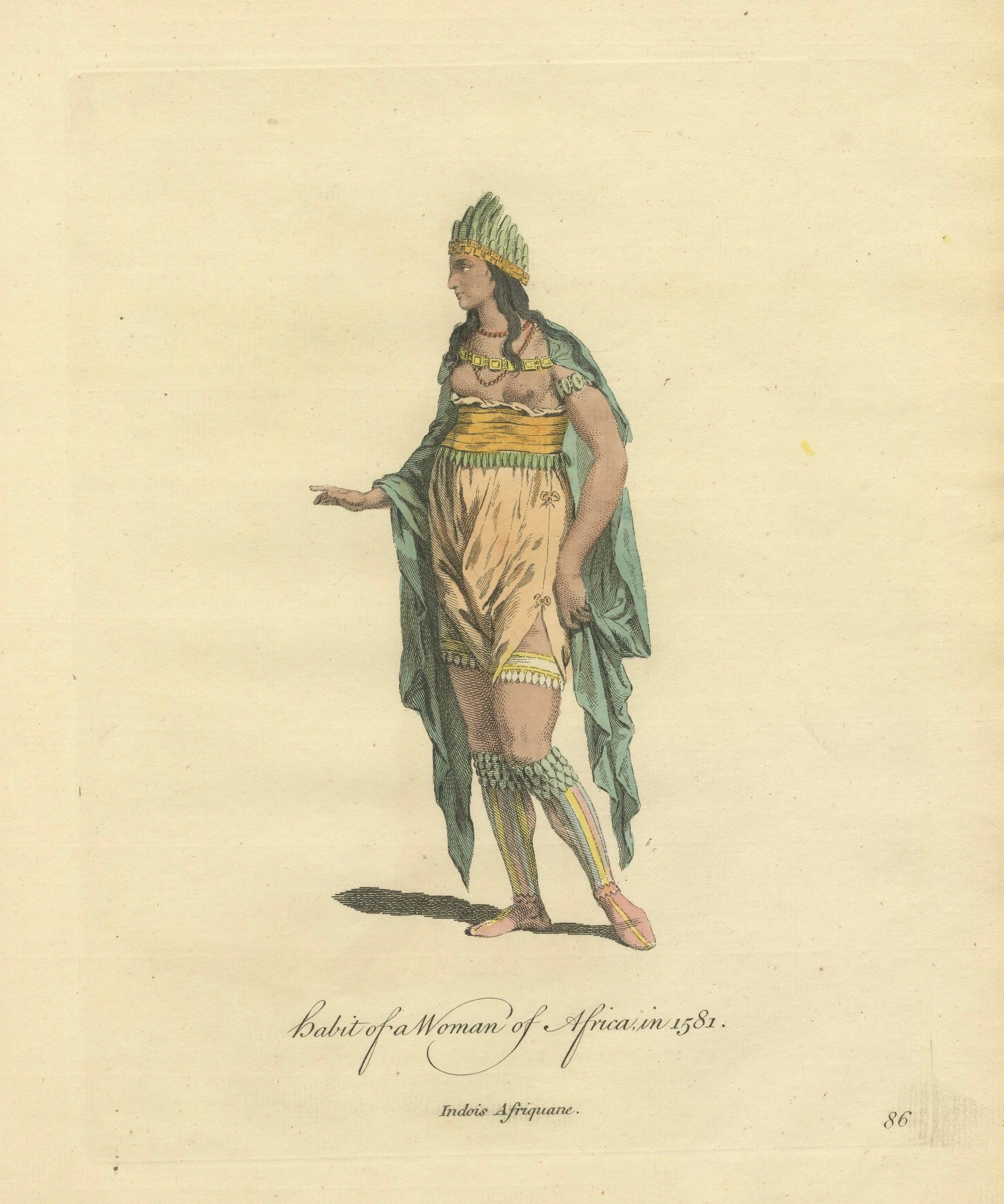 Habit of a Woman of Africa in 1581, Early Ethnographic Costume Engraving, 1749